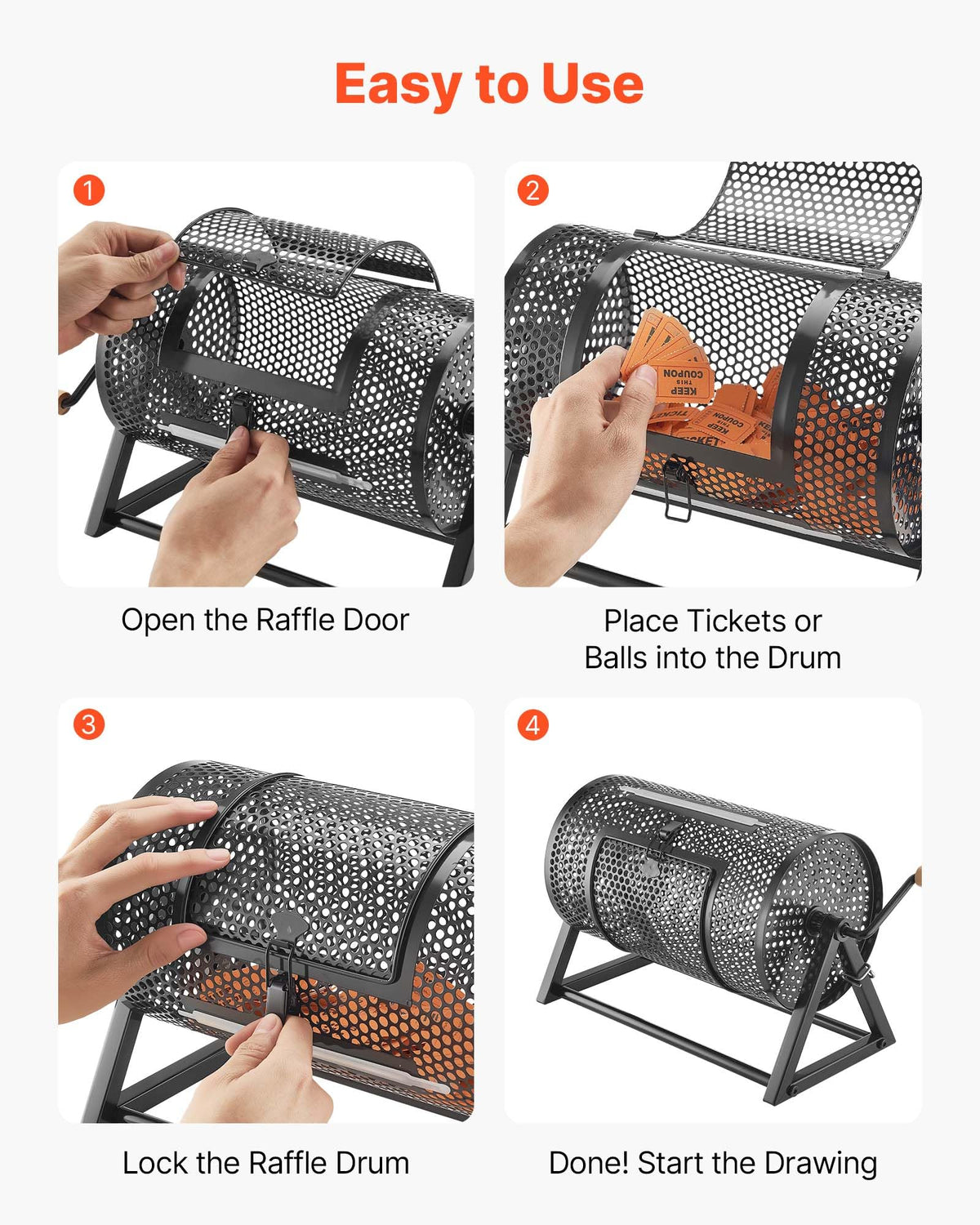 VEVOR Raffle Ticket Spinner, 11.6" x 6.6" Holds 2500 Tickets or 100 Ping Pong Balls, Raffle Drum Lottery Spinning Cage with Reinforced Handle, Stable