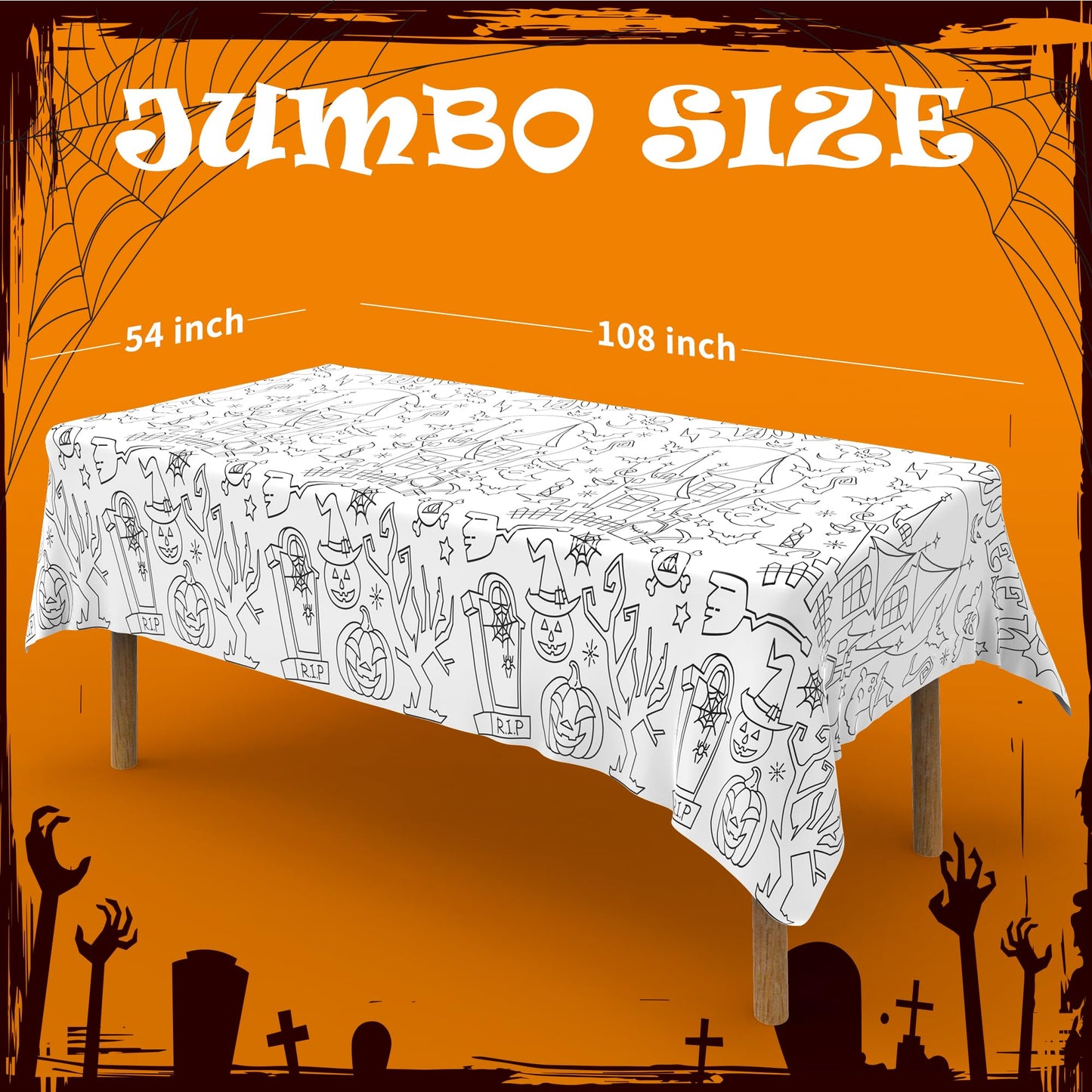 Labeol 2 Pack Halloween Tablecloth, 108"x 54" Halloween Coloring Tablecloth for Kids, Pumpkin Ghost Bat Castle Coloring Table Cover for Winter Party