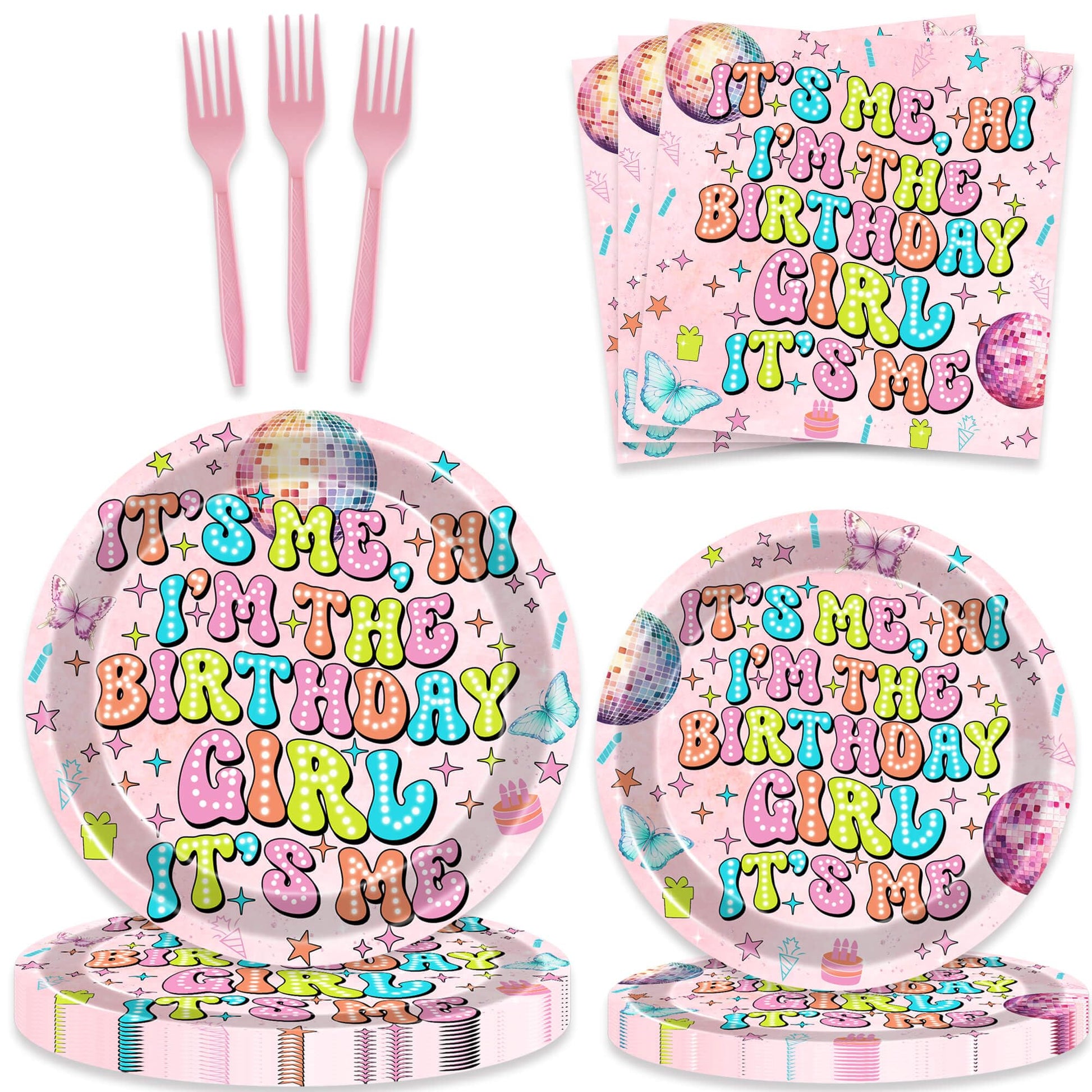 Its Me Hi Im The Birthday Girl Party Supplies - 80 Pcs Tableware Music Decorations Includes Paper Dinner Plates Napkins Forks Dinnerware for In My