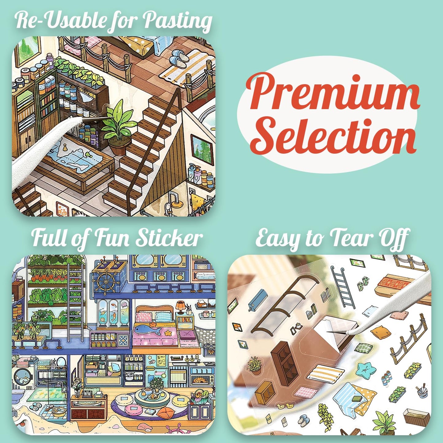 Flip-Type Design Scene Sticker, Secret Base Theme Double-Layer House & Room Isometric Miniature Creative Play Kits with Background Card & Tweezer