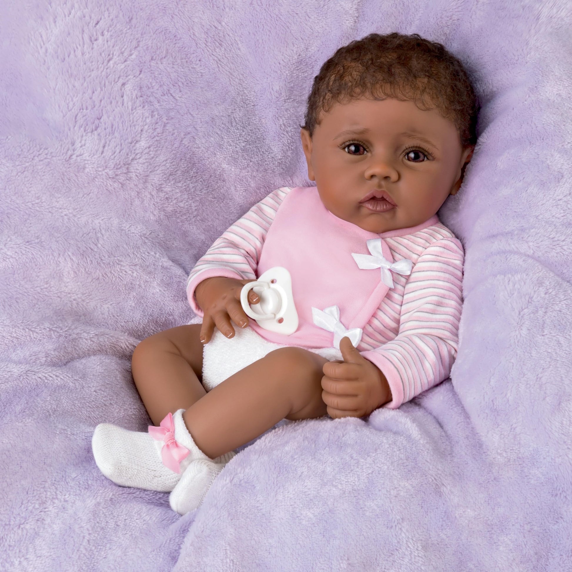 The Ashton-Drake Galleries So Truly Real Reborn Baby Doll Blessings from the Start by Linda Murray, 16 inches, Brown Eyes, Weighted Body (Pink)