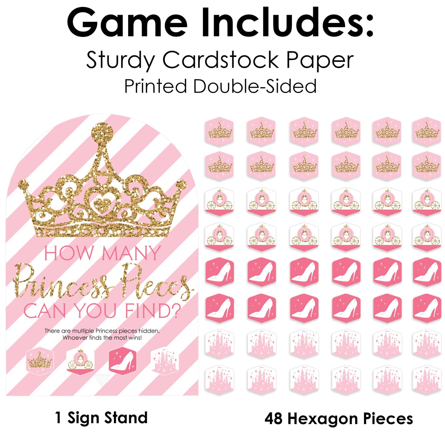 Big Dot of Happiness Little Princess Crown - Pink and Gold Princess Baby Shower or Birthday Party Scavenger Hunt - 1 Stand and 48 Game Pieces - Hide