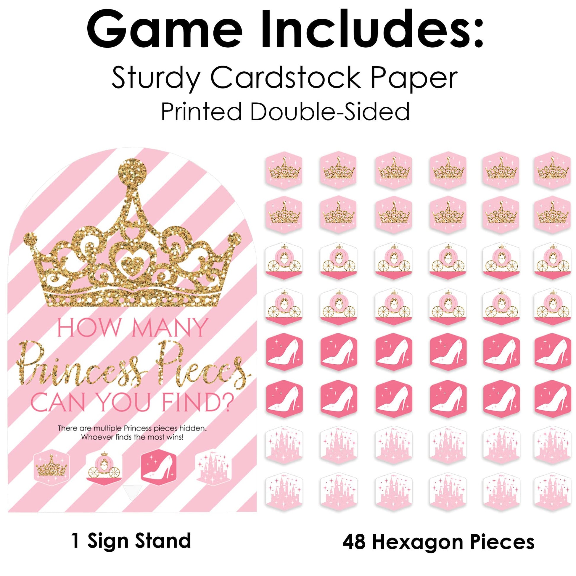 Big Dot of Happiness Little Princess Crown - Pink and Gold Princess Baby Shower or Birthday Party Scavenger Hunt - 1 Stand and 48 Game Pieces - Hide