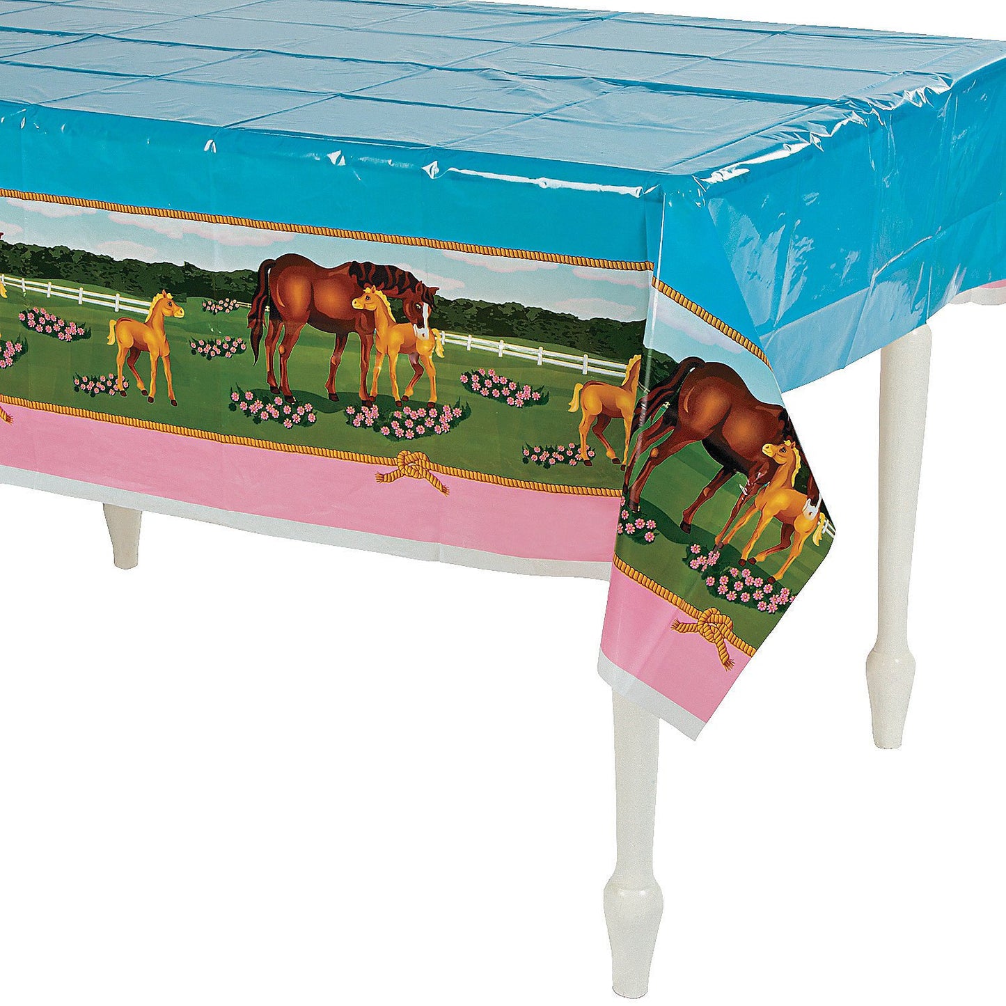 Fun Express Horse Mare and Foal Plastic Table Cover - 54" x 108",Multicolor
