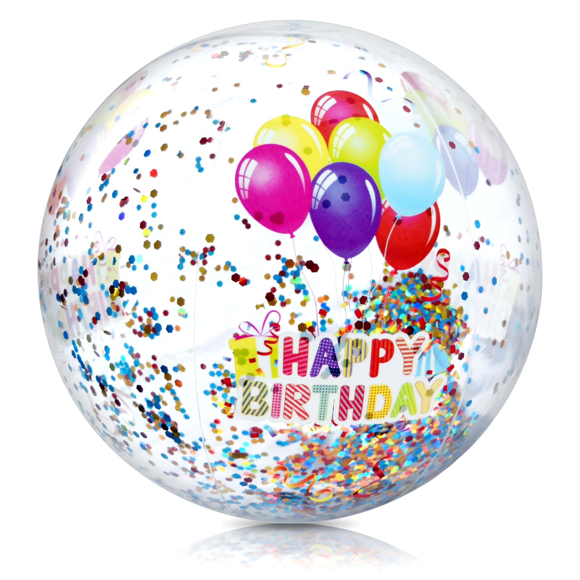 4E's Novelty 22 Inch Large Happy Birthday Beach Ball with Glitter Inside, for Pool Birthday Decorations Supplies, Outdoor Yard Games, Inflatable Pool