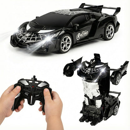 MUISHUYU Rechargeable Transform Remote Control Spider Car, Black Transforming RC Robot Toy 1:18, One-Key Deformation, 360° Drifting Vehicle for Kids