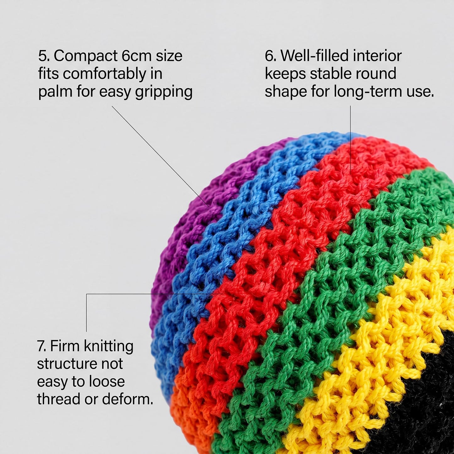 CORCEP Hand Knitted Footbag,Soft Pellet Filled Crochet Hacky Ball,Portable Juggling Sack for Skill Training and Daily Play (3Pcs Knitted Footbag)