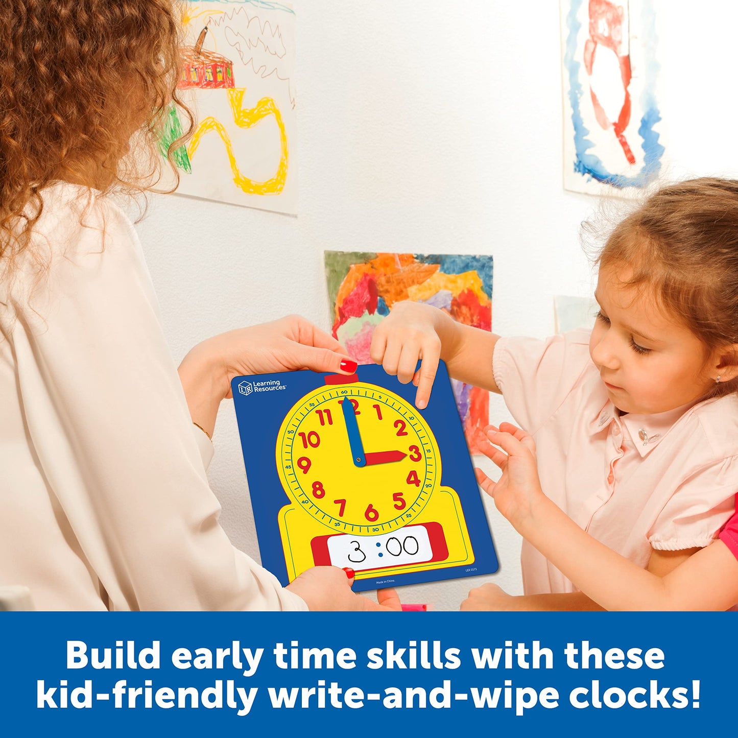 Learning Resources Write & Wipe Clocks Classroom Set - 25 Pieces, Ages 6+ Laminated Dry-Erase, Teaching Aids, Teacher Supplies, Learning Time