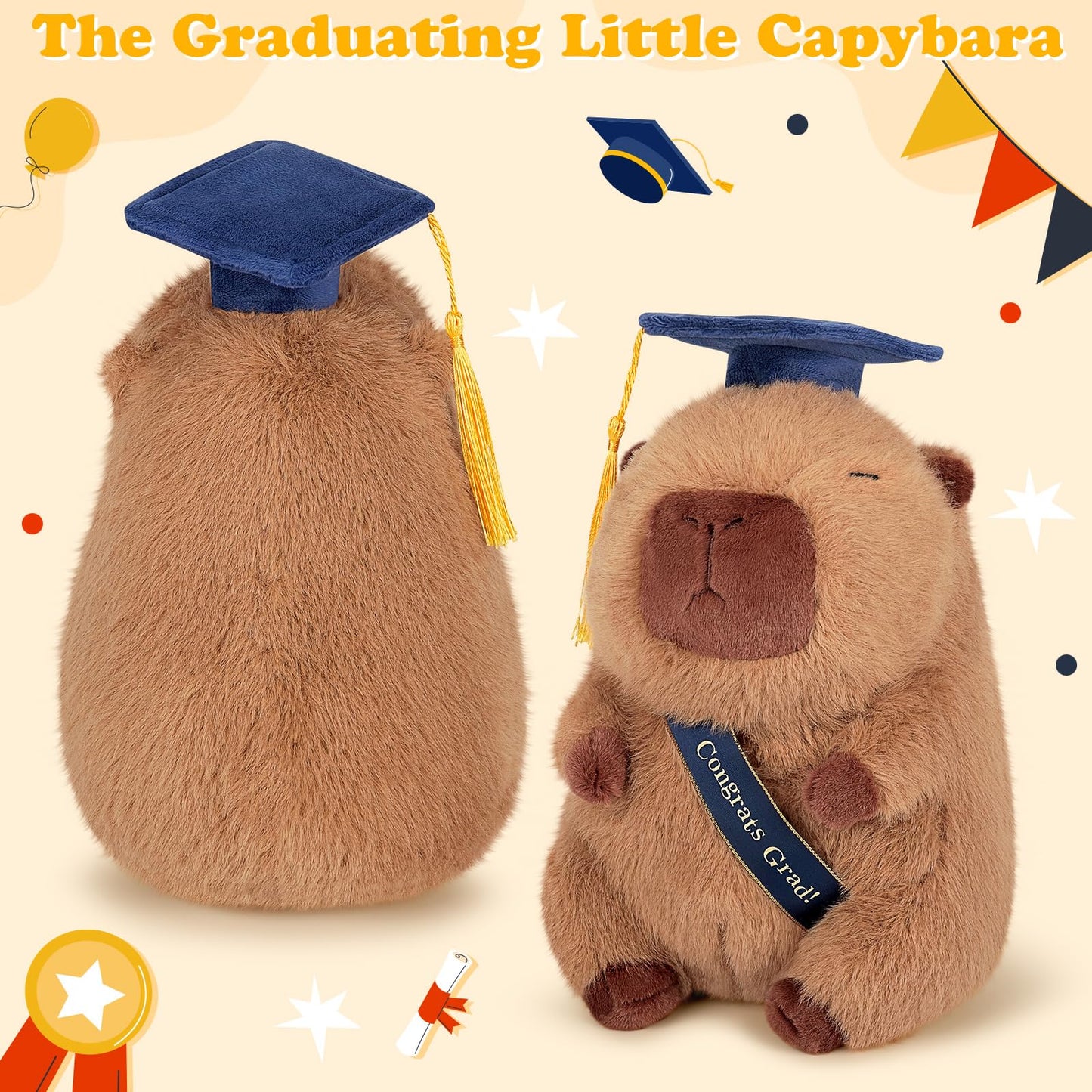 Achwishap Capybara Plush-Graduation Gifts Capybara Stuffed Animal with Tassel Graduation Blue Cap and Congrats Grad Sash,Cute Capybaras Plushies Gifts