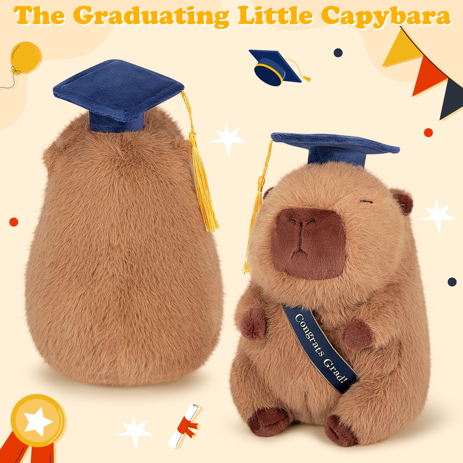 Achwishap Capybara Plush-Graduation Gifts Capybara Stuffed Animal with Tassel Graduation Blue Cap and Congrats Grad Sash,Cute Capybaras Plushies Gifts