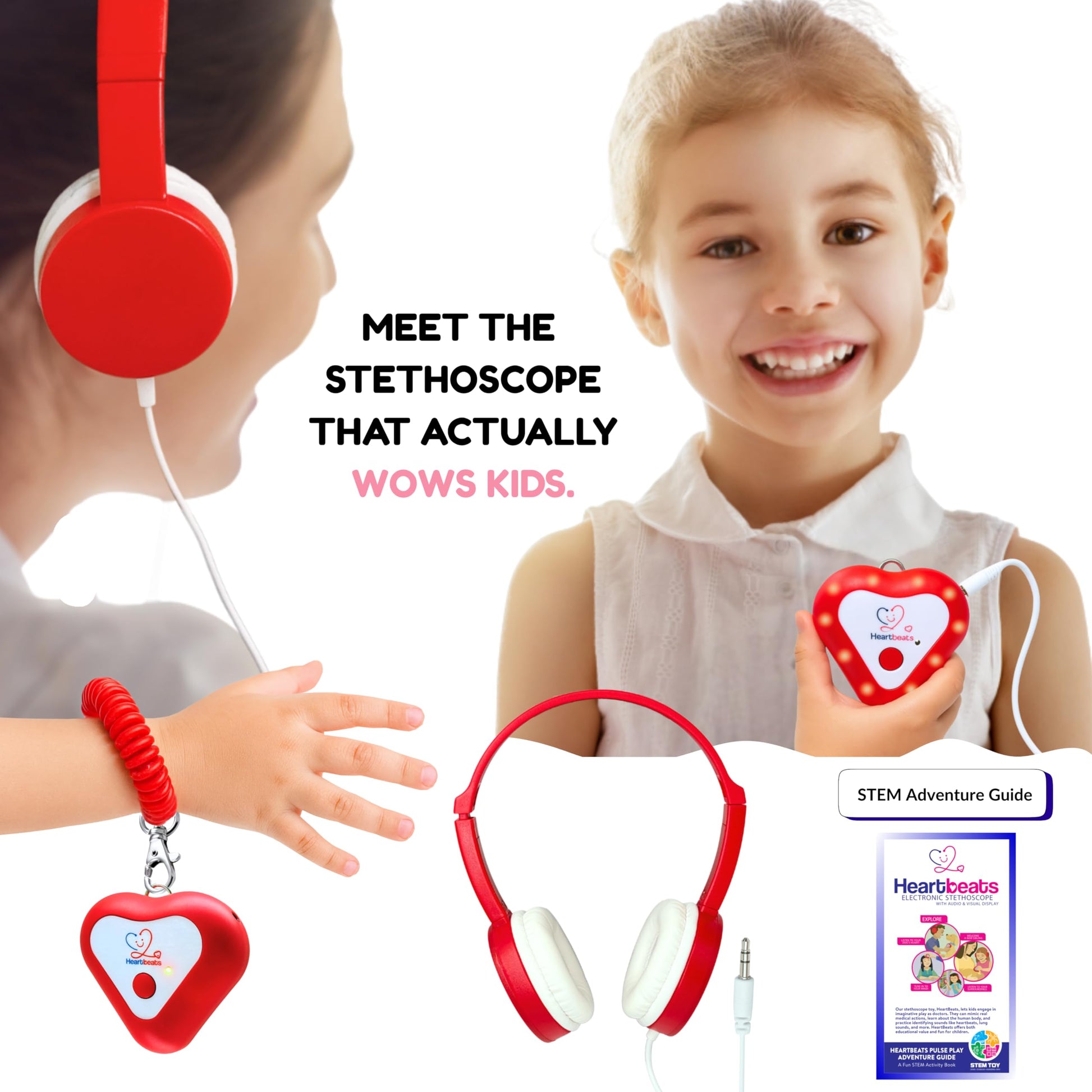 Heartbeats Electronic Stethoscope Toy with LED Display & 10X Sound Amplification, Real Working Stethoscope - STEM Medical Learning Toy Boys & Girls
