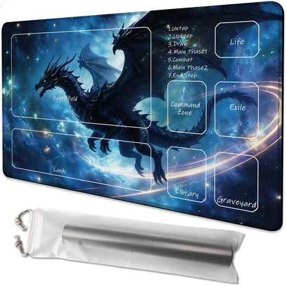 Playmat for MTG Dragon Under the Starry Sky Magic Play Mat 24x14 Inch Card Game Mat for Magic The Gathering TCG PTCG Playmat with Free Storage Bags