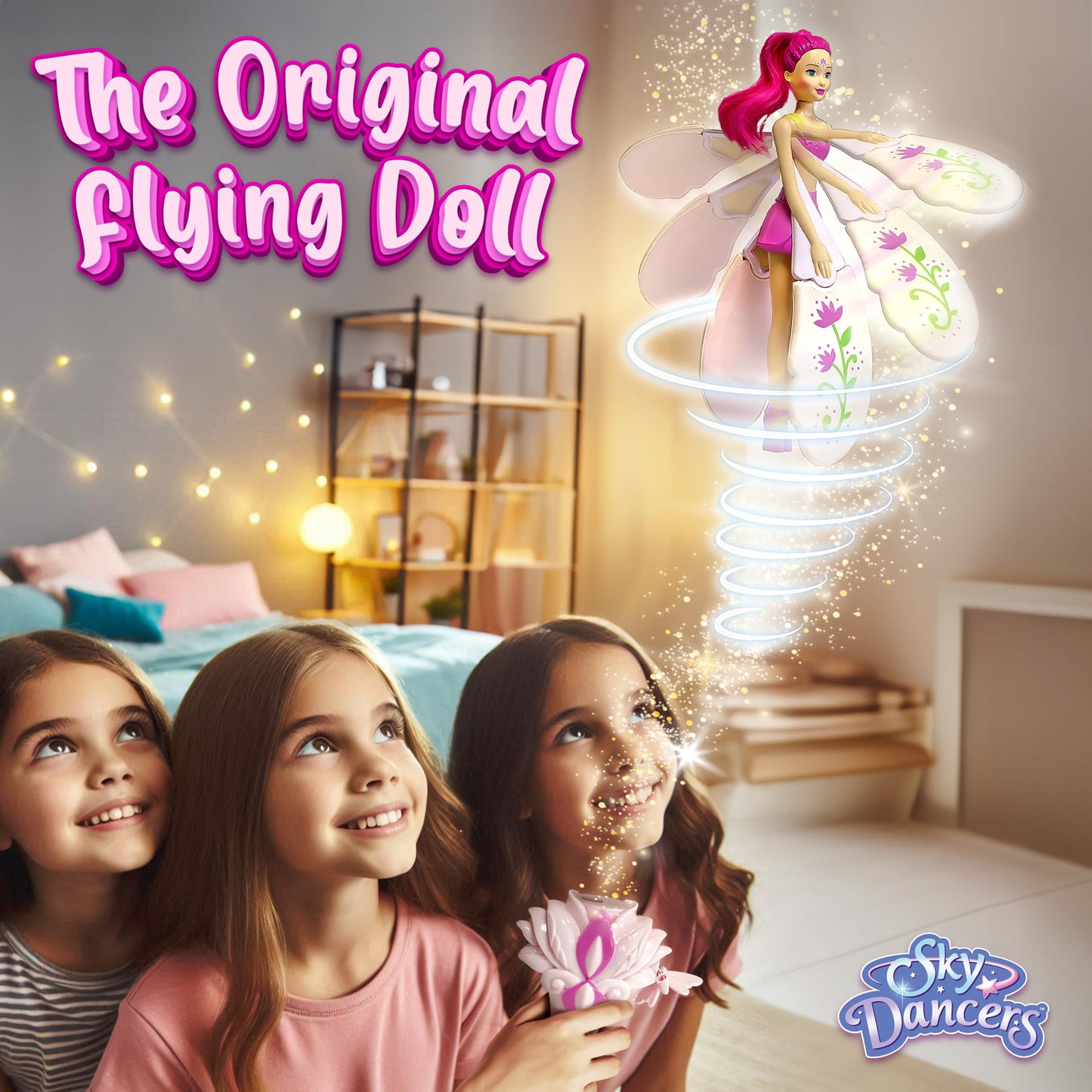 Sky Dancers Flying Doll - Fuchsia Fantasy | Original 90s Throwback Toy that Really Flies | Pull-String Powered, No Batteries Needed | Magical Gift for