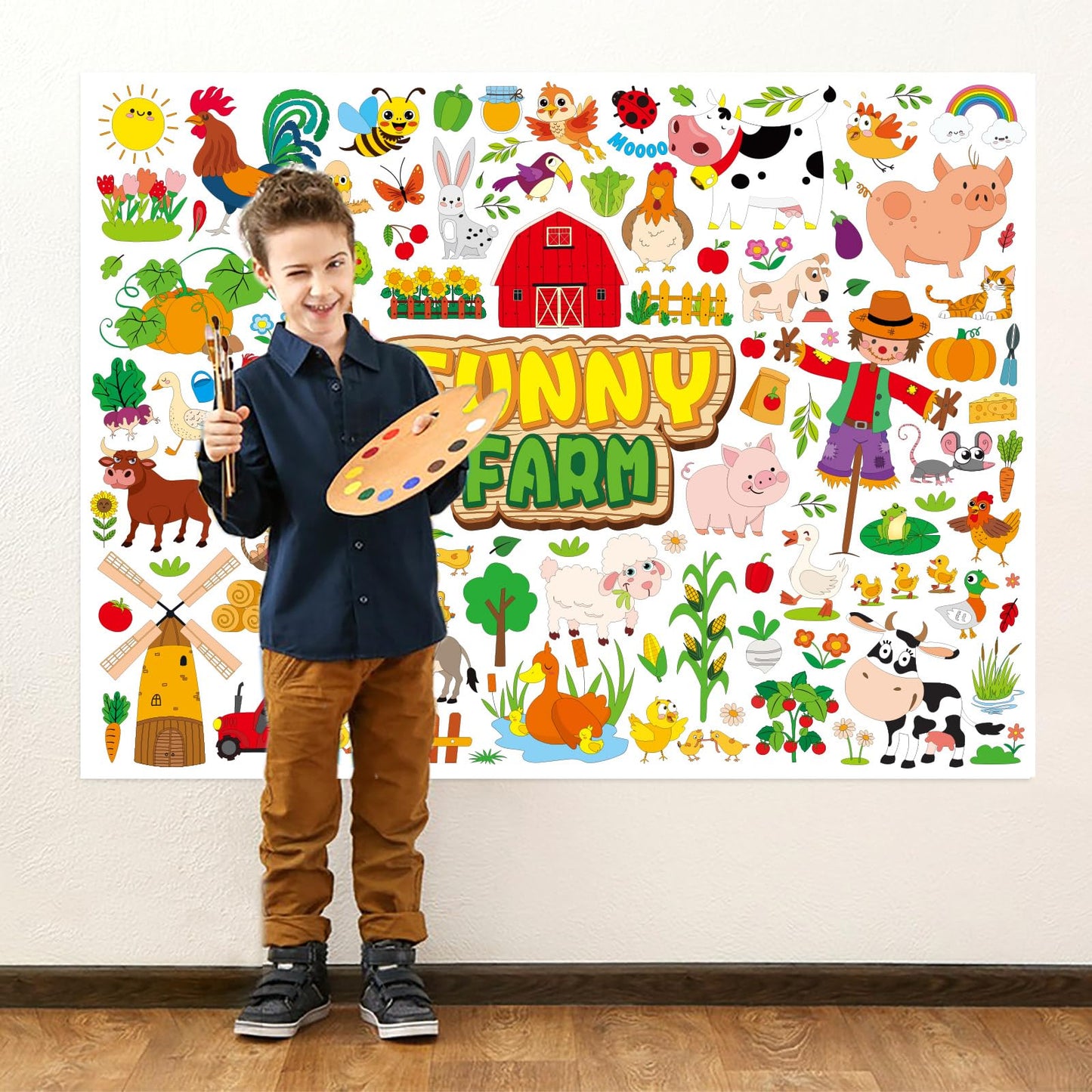 MoShining Farm Animals Giant Coloring Poster for Kids Crafts Activity Wall Doodle Art Coloring Paper Banner for Home School Classroom Party Supplies