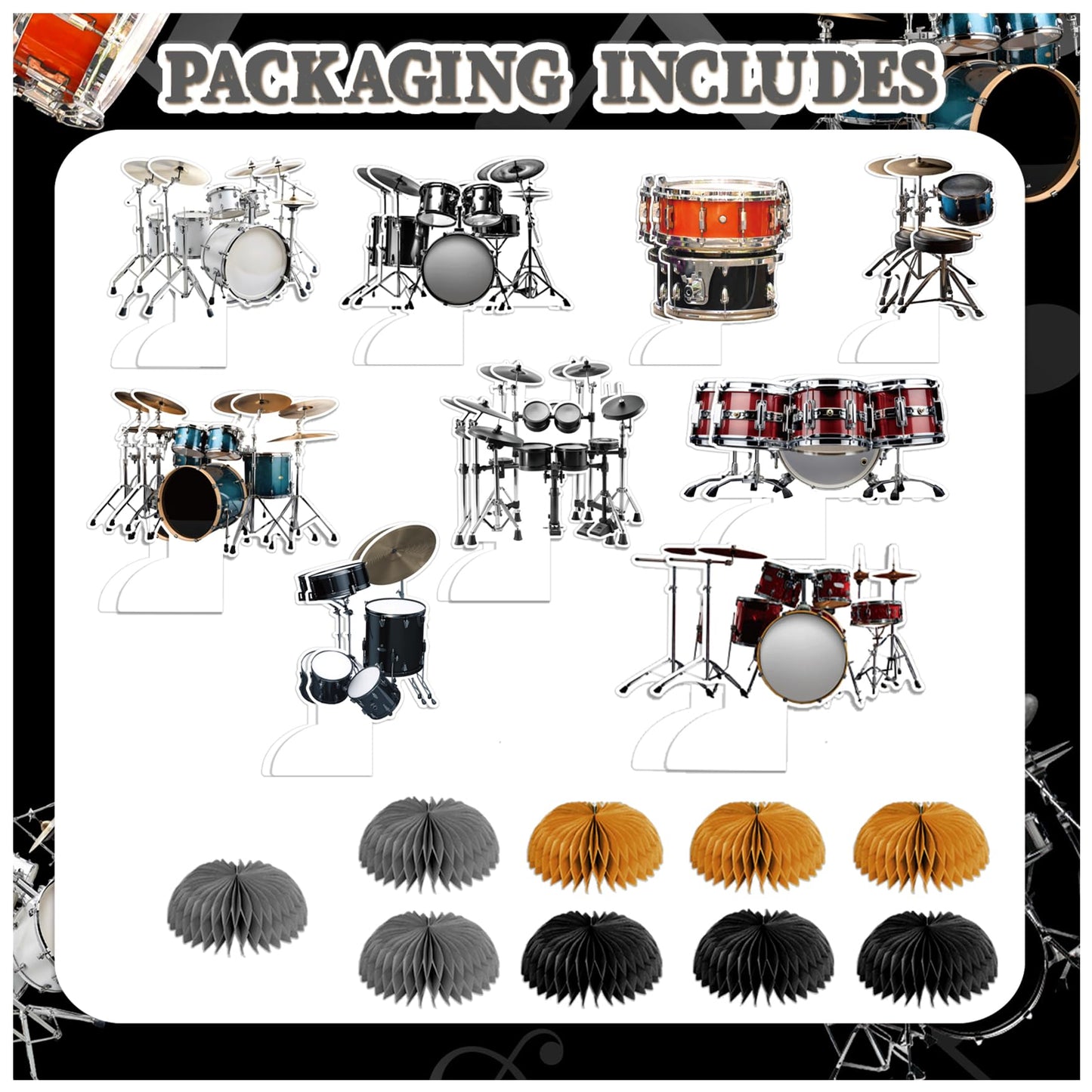 9 PCS Drum Honeycomb Centerpieces Table Decorations Drum Table Centerpieces for Drum Party Supplies Drum Birthday Party Decorations Drummers Birthday