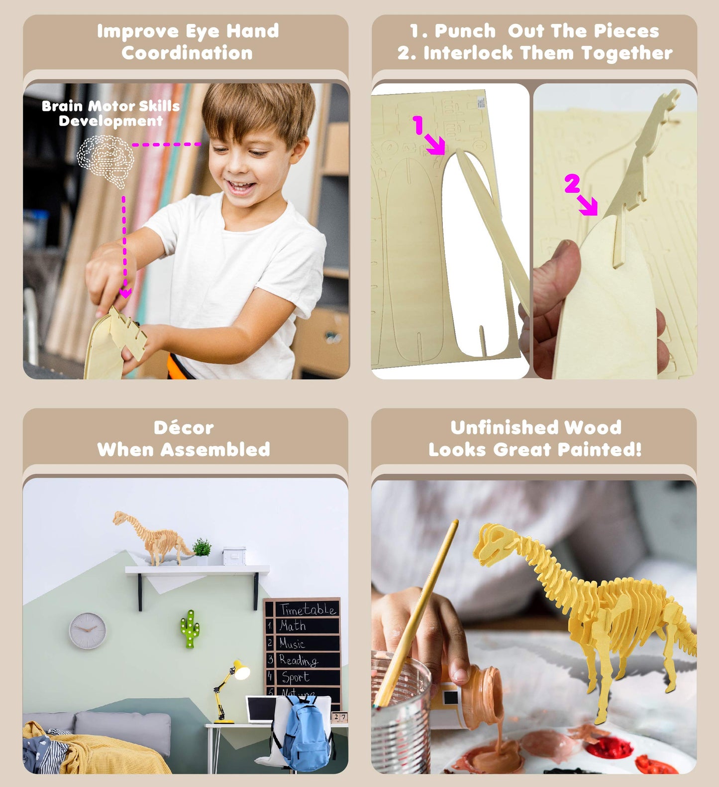 Puzzled Brachiosaurus LR 3D Natural Wood Puzzle