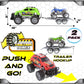 Mozlly Friction Powered Monster Trucks with SUV Towing ATV Trailers - 2 Sets of Monster Truck Toys with Removable Hook Up ATV Towing Trailers Toy