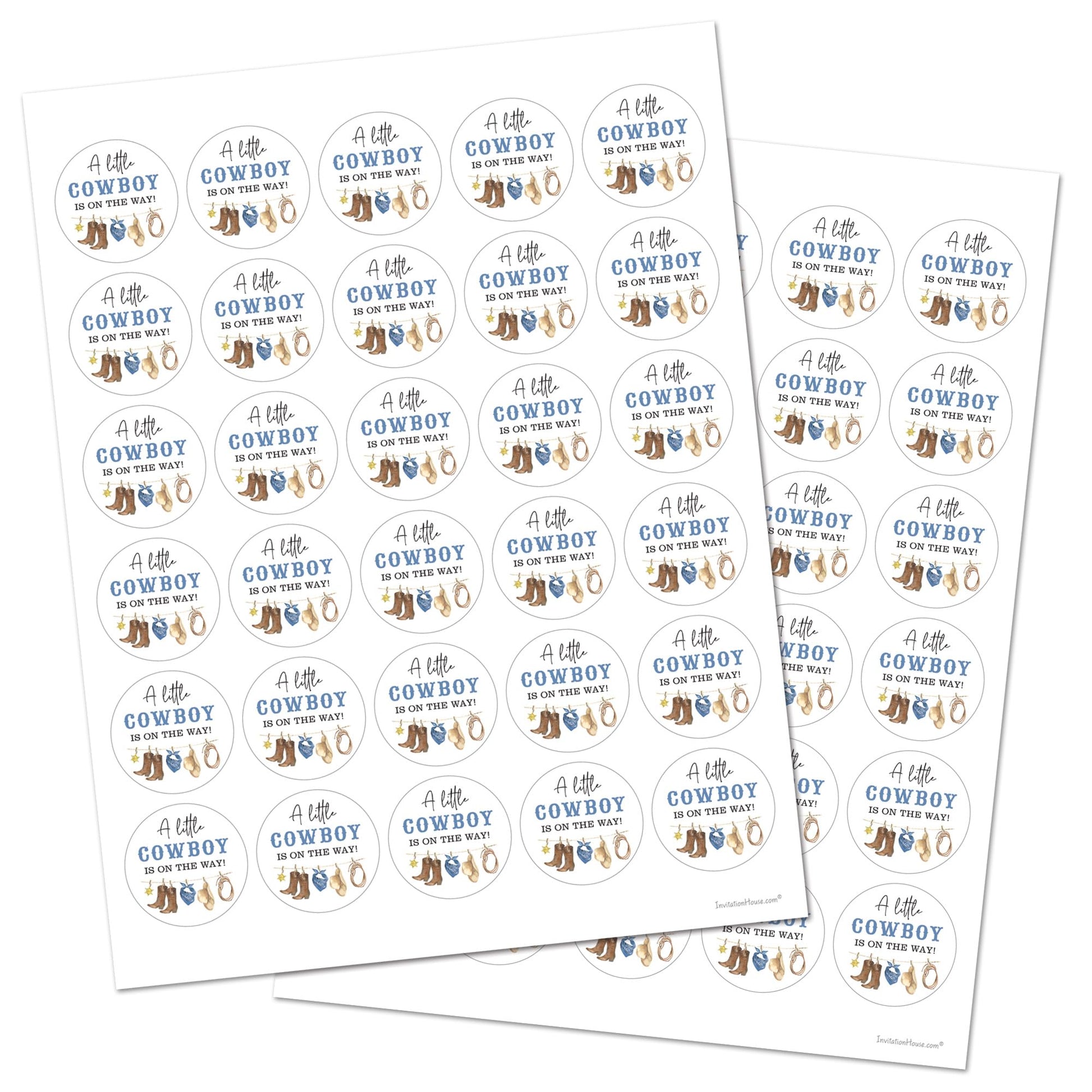 A Little Cowboy is On The Way Baby Shower Favor Stickers - 60 Labels