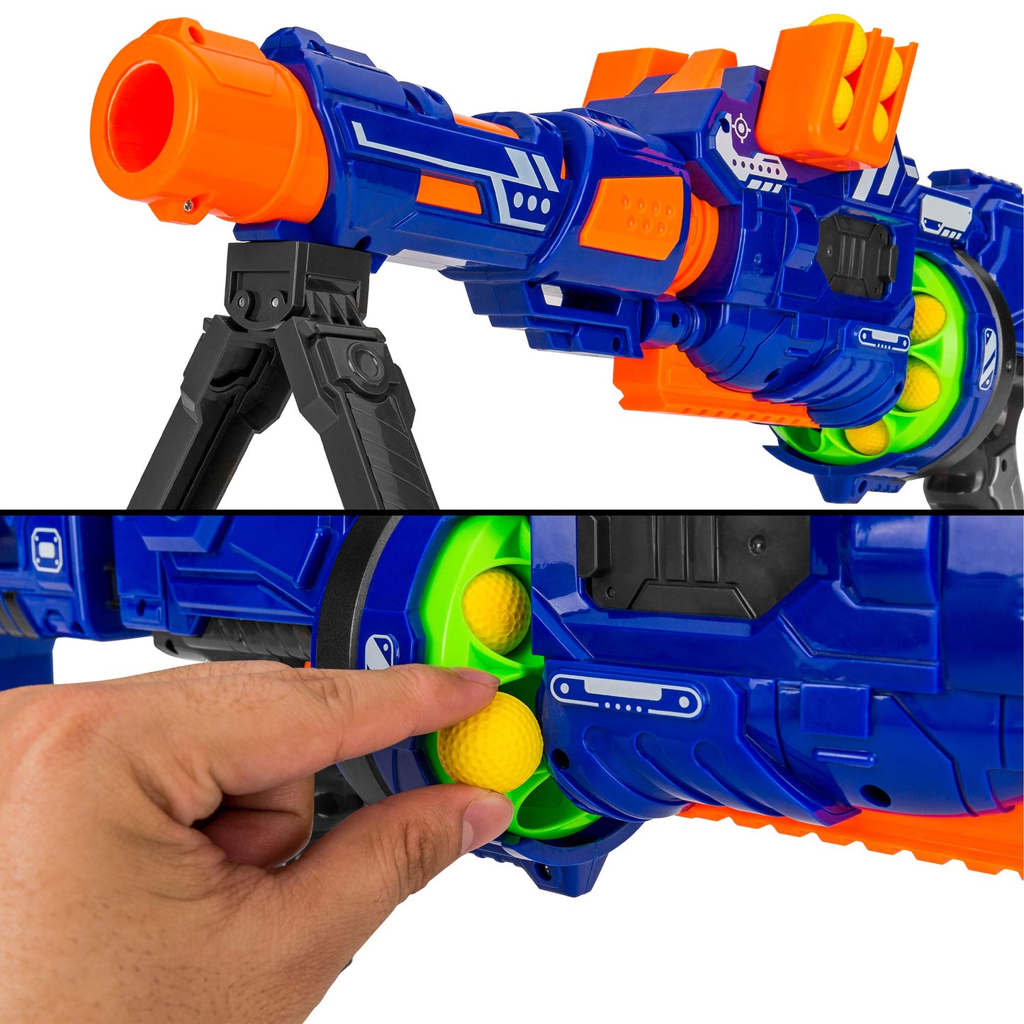 Best Choice Products Electric Customizable Soft Foam Ball Long-Distance Blaster Toy w/Barrel Extension, 12 Foam Balls, Foldable Bipod