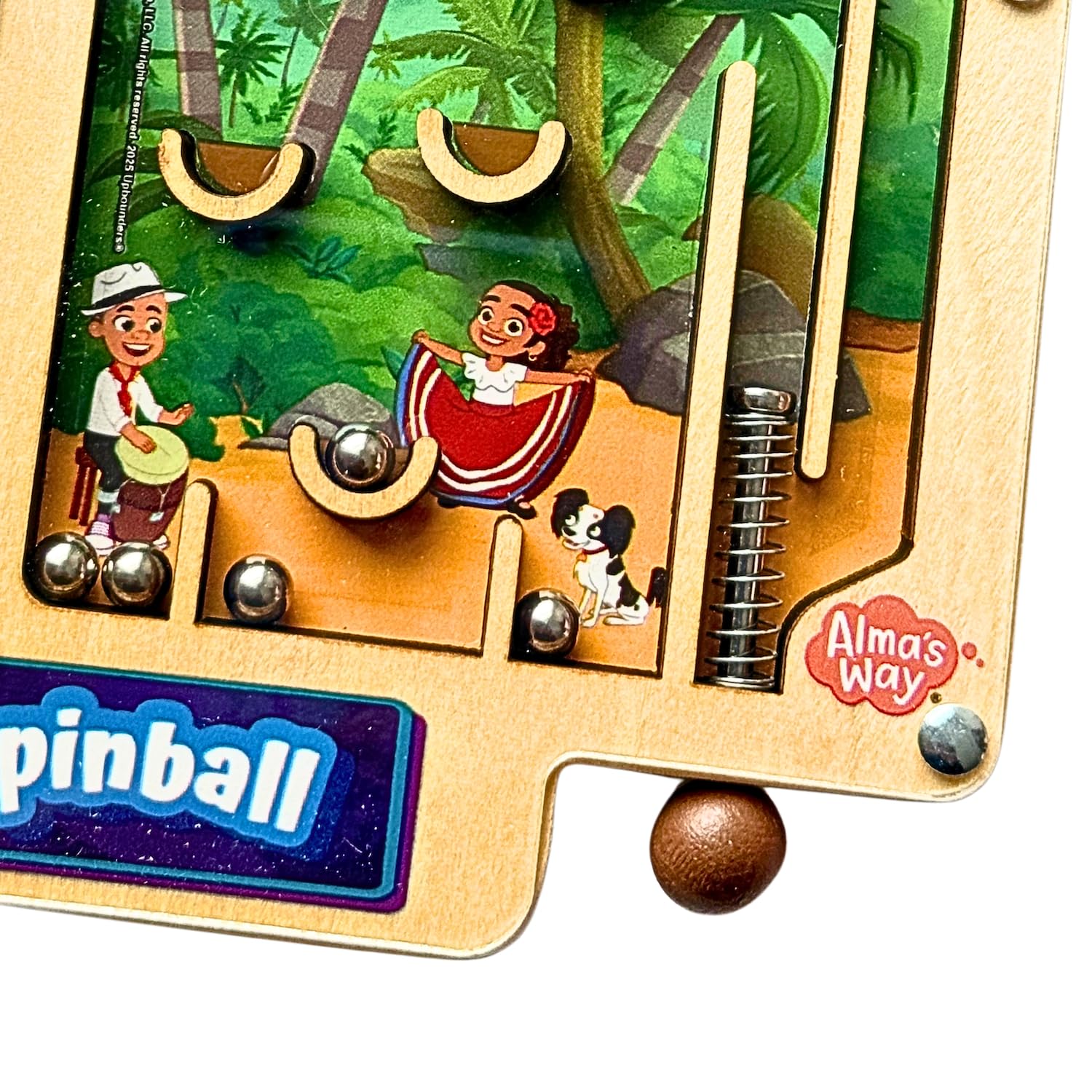 Upbounders® Alma’s Way™ Coconuts Wooden Pinball - Hand-Held Travel Pinball Toy for Kids 3+ - Island Adventure Screen-Free Play