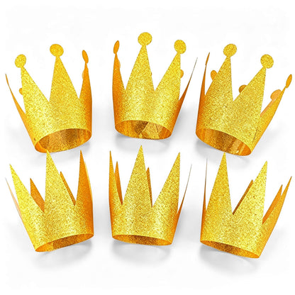 Boieo Mini Gold Crown Hats, 6 Small Paper Crowns for Kids