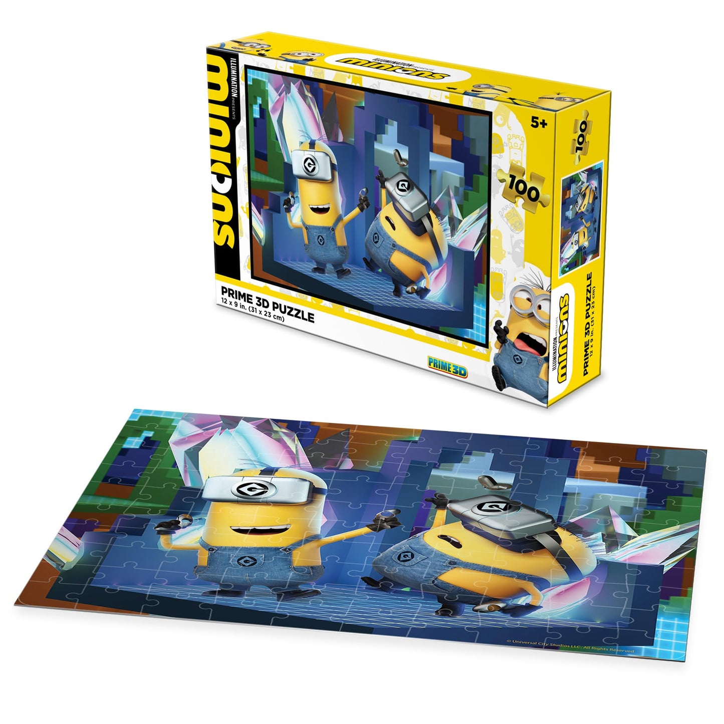 Prime 3D Universal | Minions | 3D Jigsaw Puzzle| 100 Piece Jigsaw for Kids | Finished Size 12" x 9" | Challenging & Fun for Kids & Families |