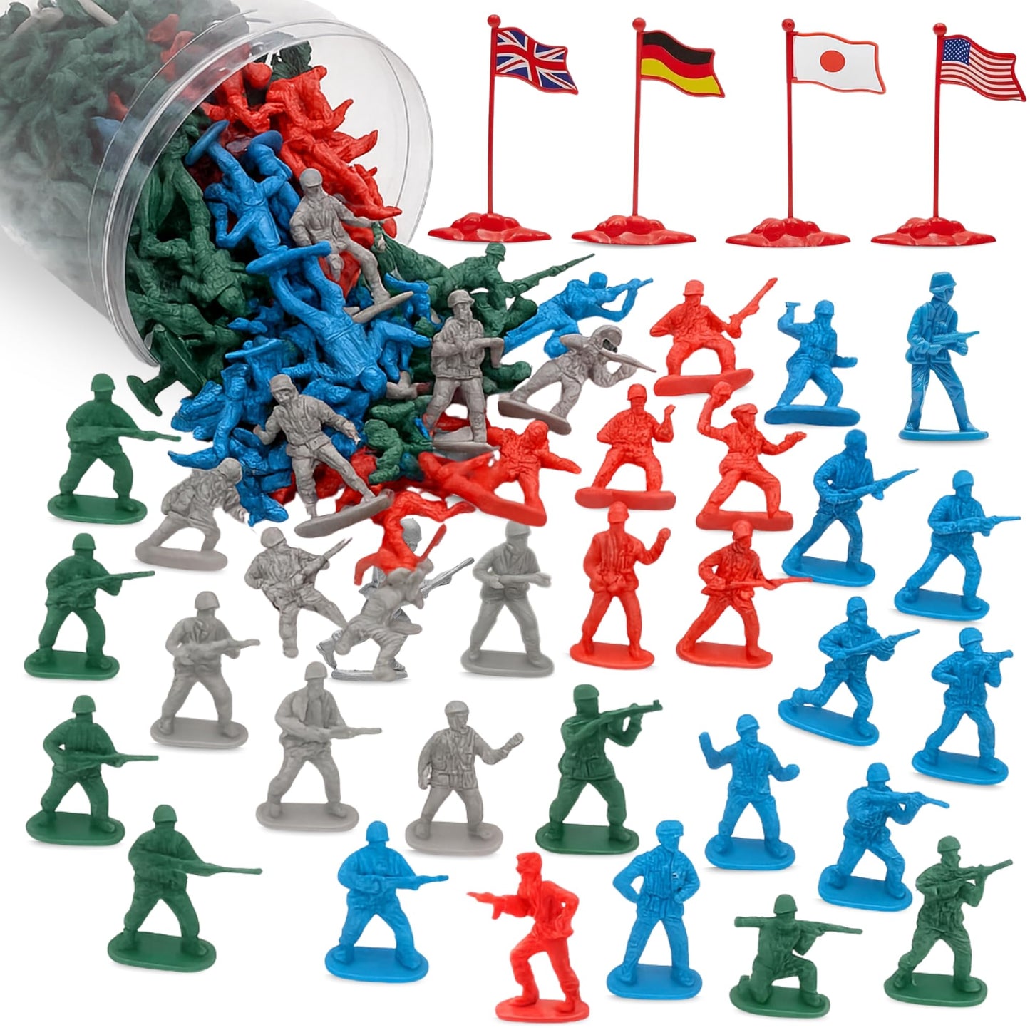 Liberty Imports Army Men Toy Soldiers Playset Bucket - WWII Action Figures with Military Vehicles, Accessories & Flags - Kids Imaginative Battle Toy