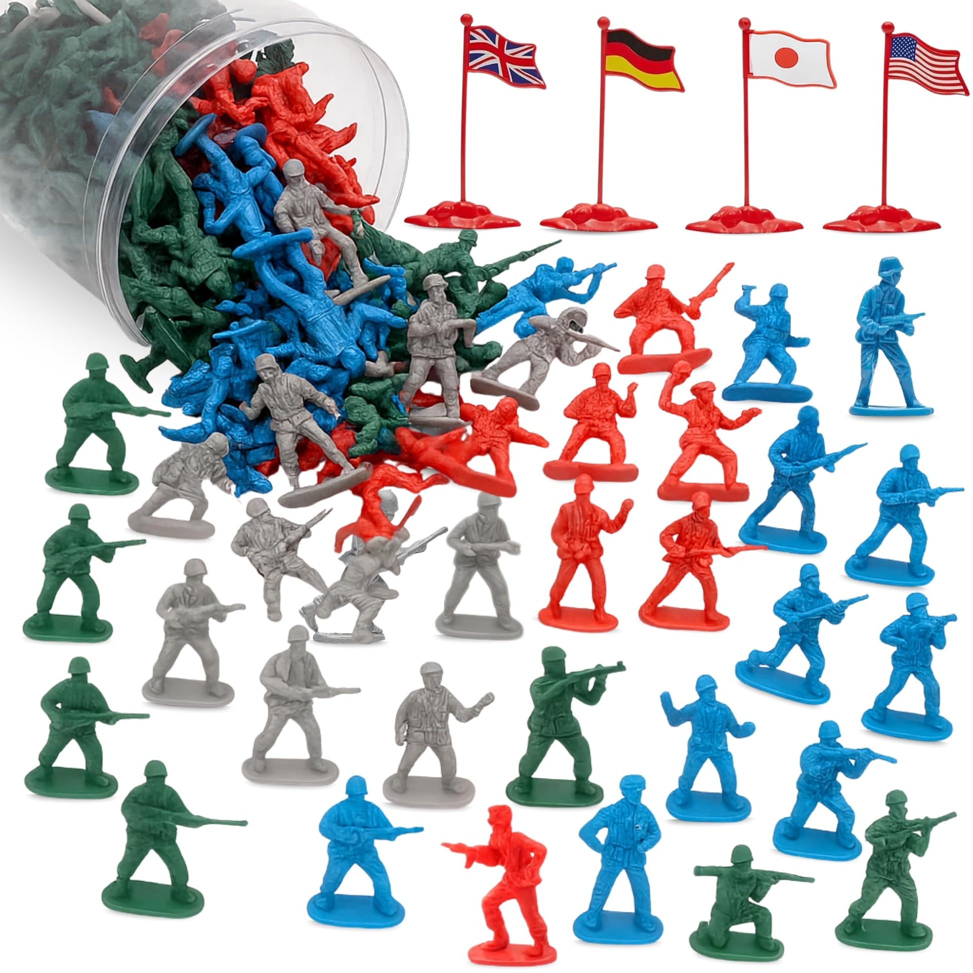 Liberty Imports Army Men Toy Soldiers Playset Bucket - WWII Action Figures with Military Vehicles, Accessories & Flags - Kids Imaginative Battle Toy