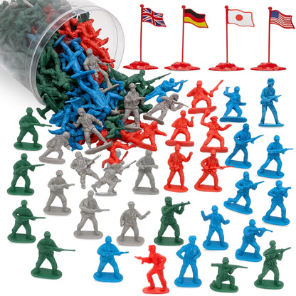 Liberty Imports Army Men Toy Soldiers Playset Bucket - WWII Action Figures with Military Vehicles, Accessories & Flags - Kids Imaginative Battle Toy