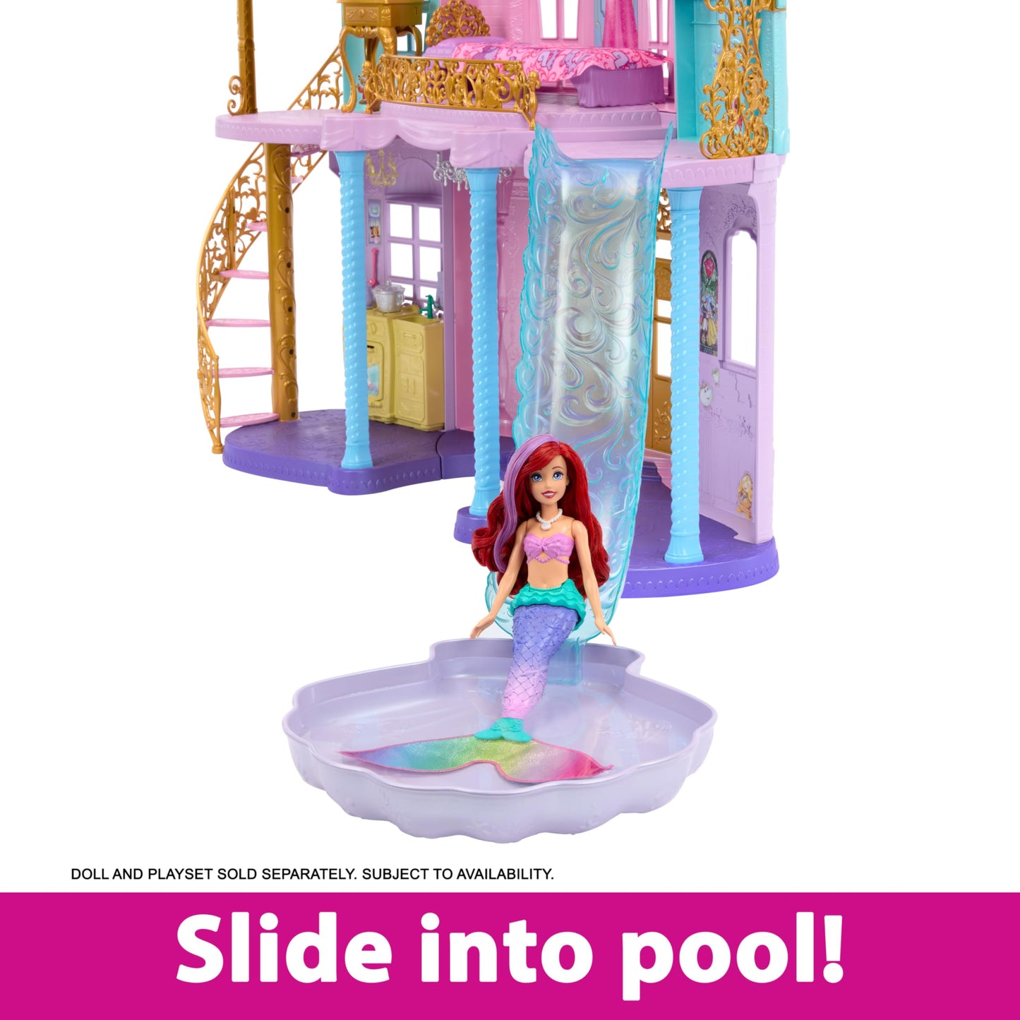 Mattel Disney Princess Toys, Ultimate Castle 4 Ft Tall with Lights & Sounds, 3 Levels, 10 Play Areas and 25+ Furniture & Pieces, Inspired by Disney