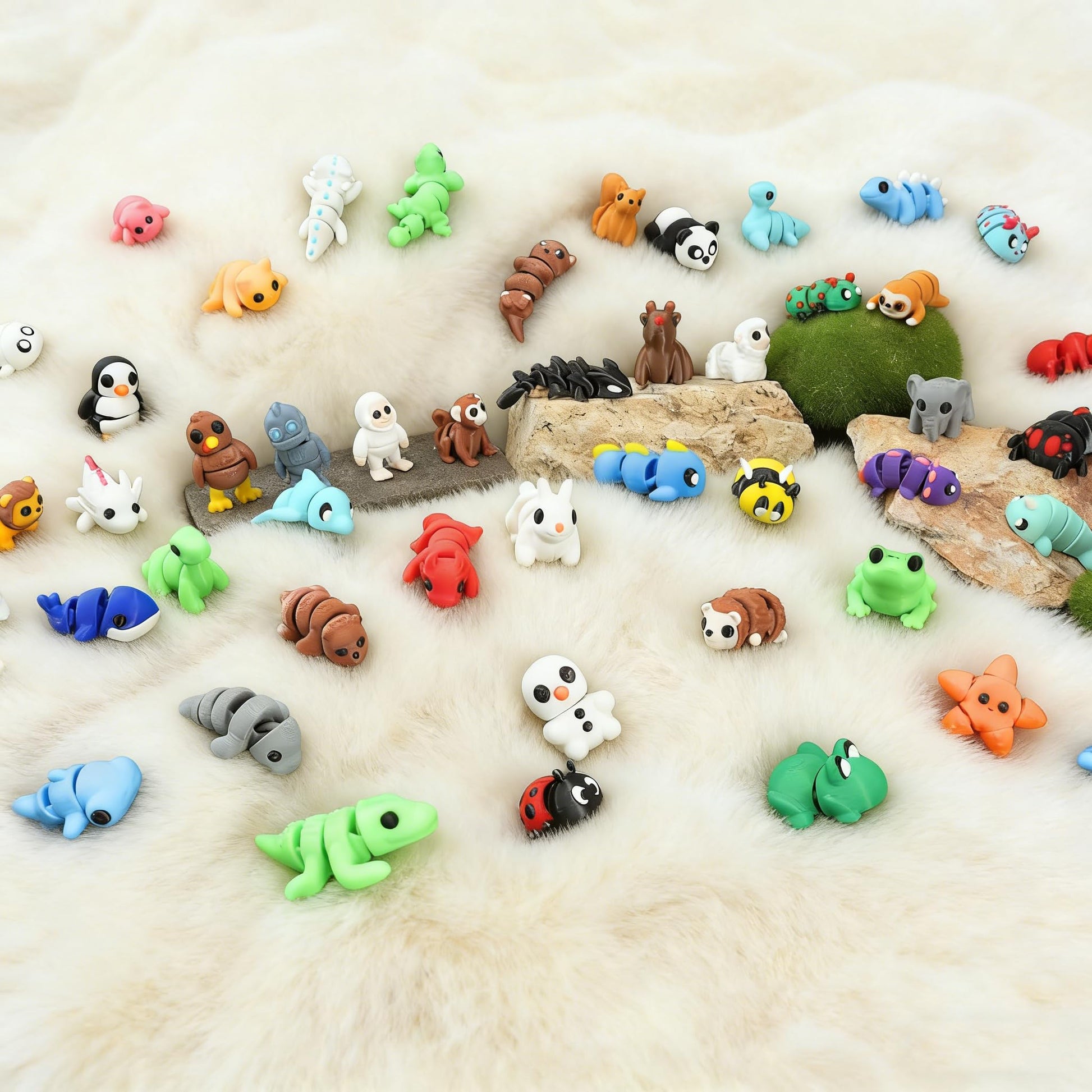 CNSTAR 50PCS Mini 3D Printed Animal Figurines Bulk, Articulated Flexible Fidget Toy Mystery Set, Random Small Animal Figures for Kids Classroom
