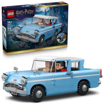 LEGO Harry Potter Enchanted Flying Ford Anglia Car Building Toy for Boys & Girls - Book Shelf & Bedroom Decor for Ages 14+ - W/Harry, Ron, & Hedwig