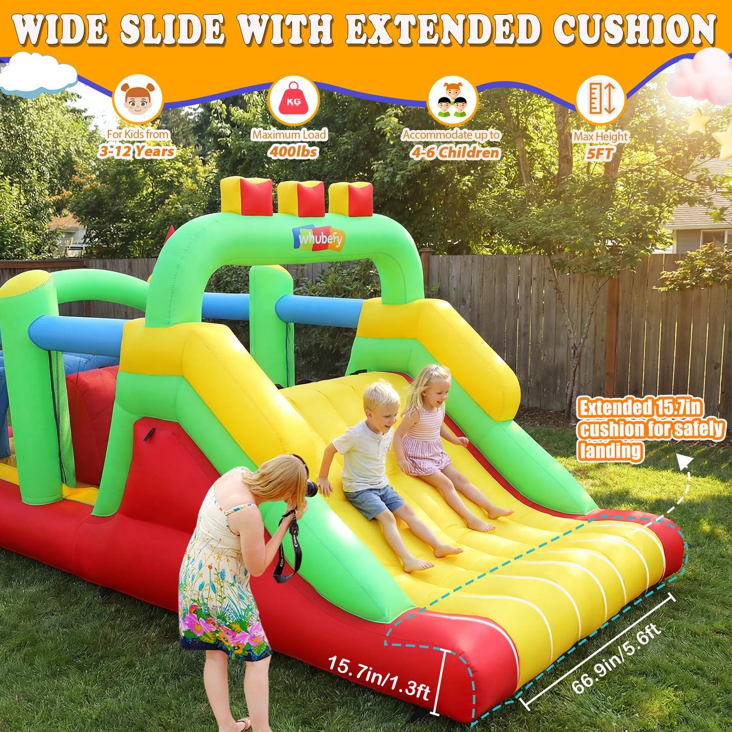 Whubefy 18.5x8.2FT Large Bounce House Obstacle Course for Big Kids 8-12/3-6