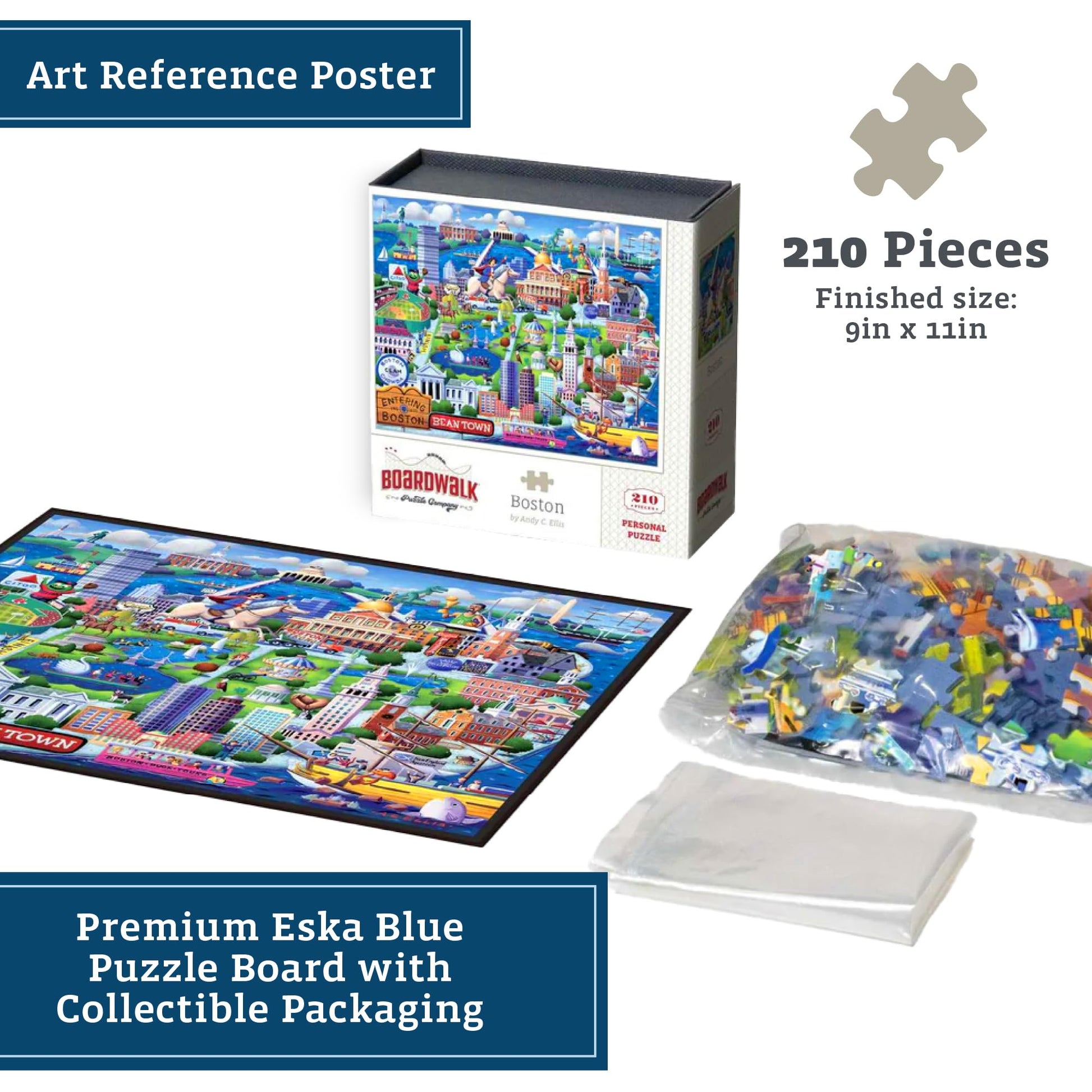 Boardwalk Boston 210 Piece Personal Puzzle, Jigsaw Puzzles with Premium Box, Boston Gifts for Adults, 6"x8"