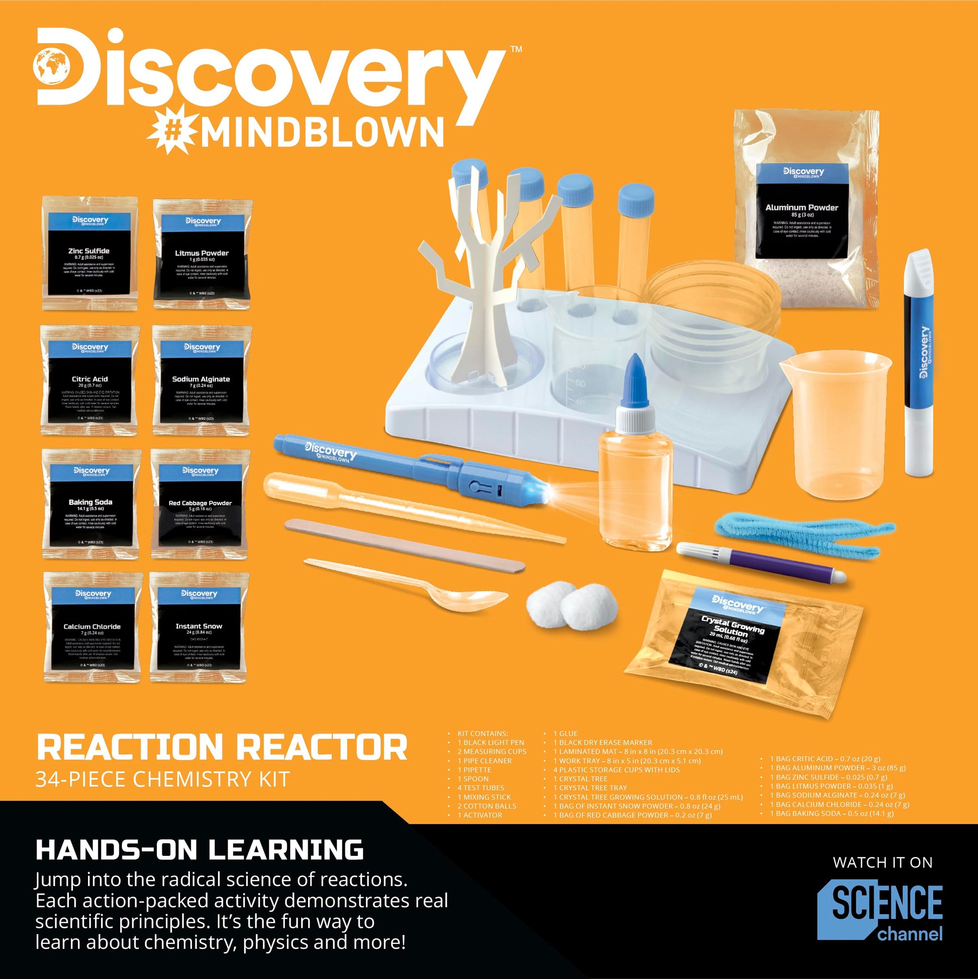 Discovery™ Reaction Lab Chemistry Set - 41 STEM Experiments for Kids| Includes Black Light Pen, Crystal Growing, Slime, Goo| Educational Learning Toy|