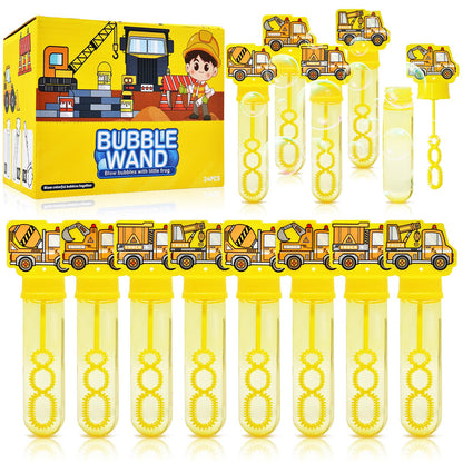 24 Pack Construction Truck Bubble Wands for Kids - Large Cartoon Excavator Bubbles Bulk with Refill Solution Toys for Carnival, Goodie Bag Stuffers