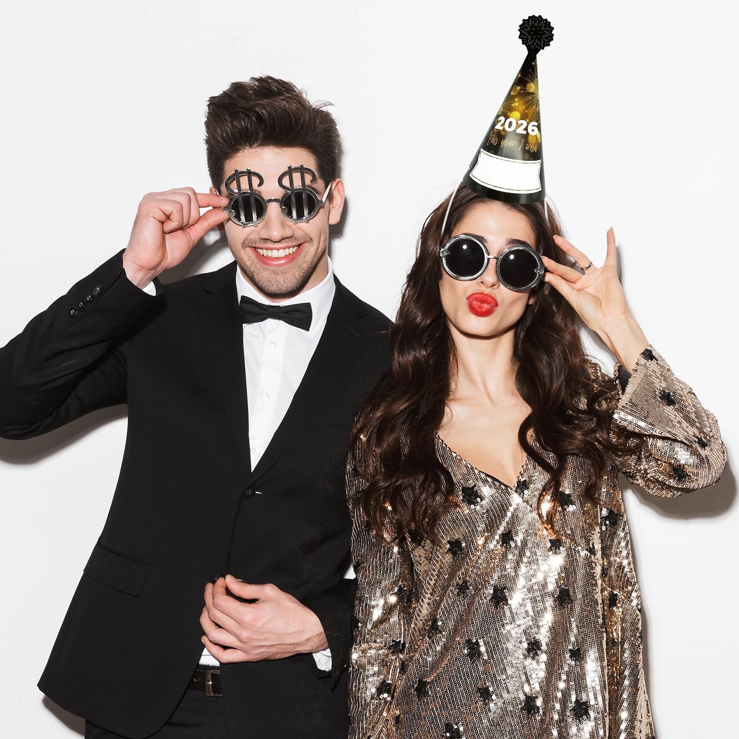 M1NTP1US + 24PCS Happy New Year Party Hats 2026 - New Year’s Eve Cone Hat Party Supplies Decorations