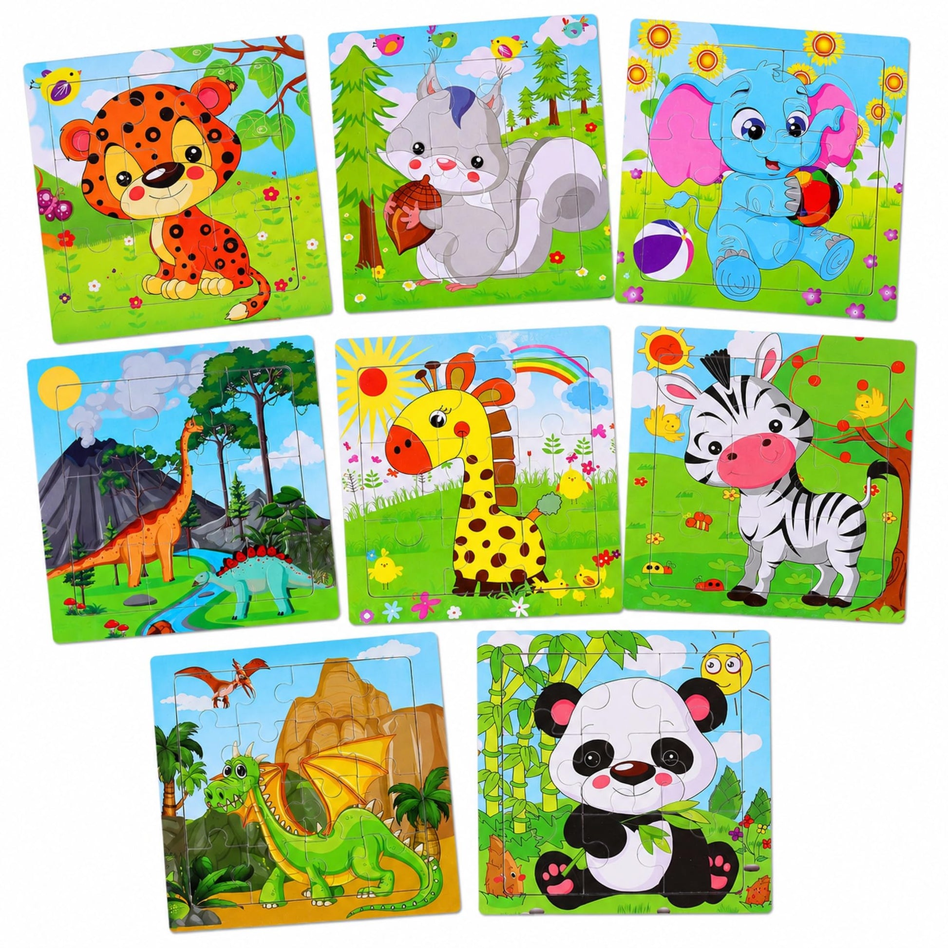 NASHRIO Wooden Puzzles for Toddlers Age 3-5, 8 Pack Animal and Dinosaur Jigsaw Puzzles, Preschool Educational Toys, Wooden Puzzle Set for Boys Girls
