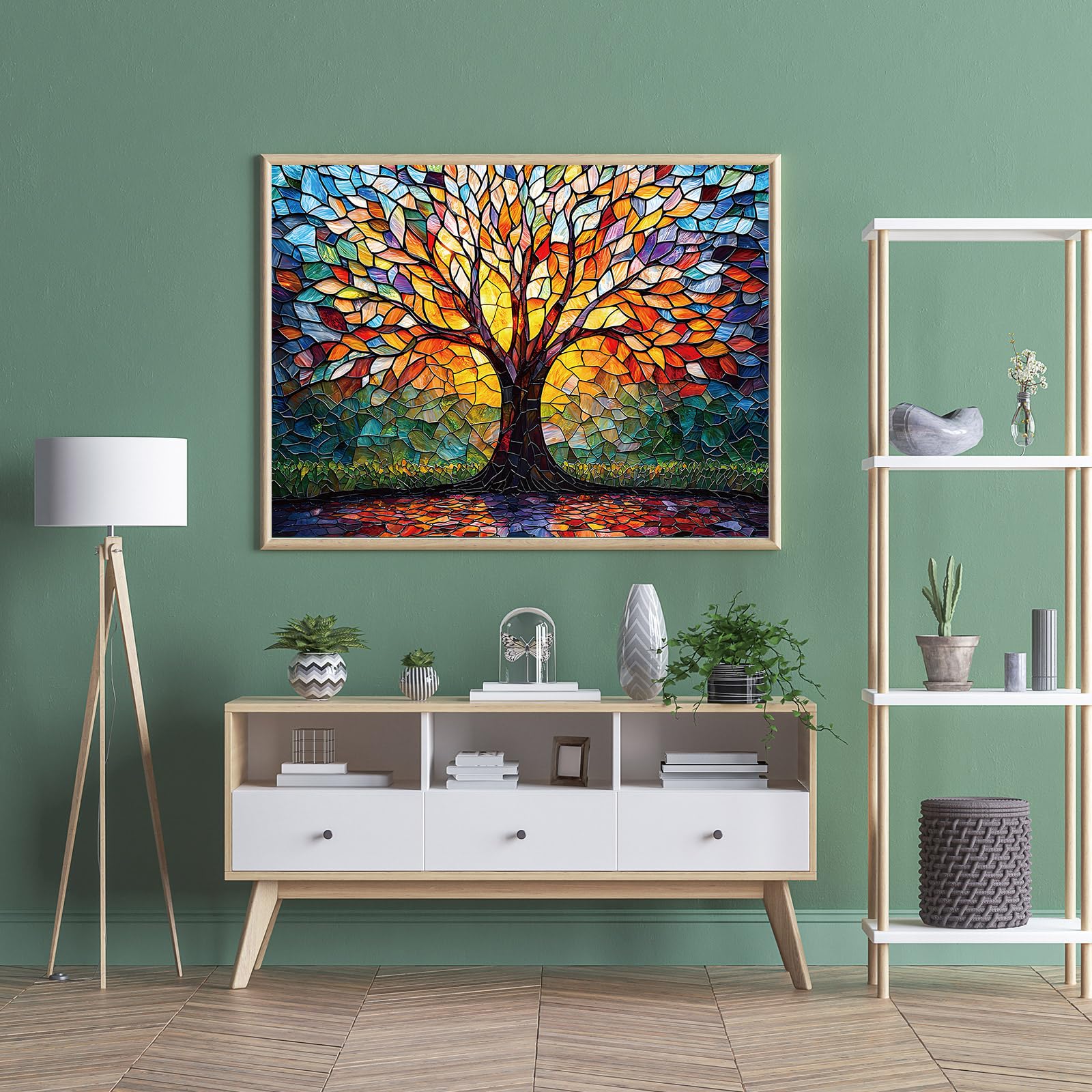Puzzles for Adults 500 Pieces, Stained Glass Jigsaw Puzzles - Tree of Life, Impossible Tree Puzzle, Finished Size 20.47 * 14.96”, with 1:1 Poster