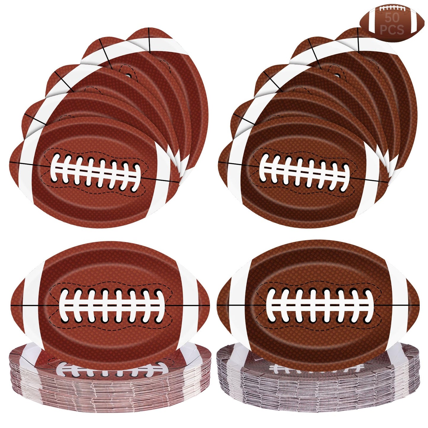 50 Pcs Football Plates - Rugby Shape Design Paper Plate, Disposable Dinner Dessert Paper Plates Tableware Set for Football Party Supplies Birthday