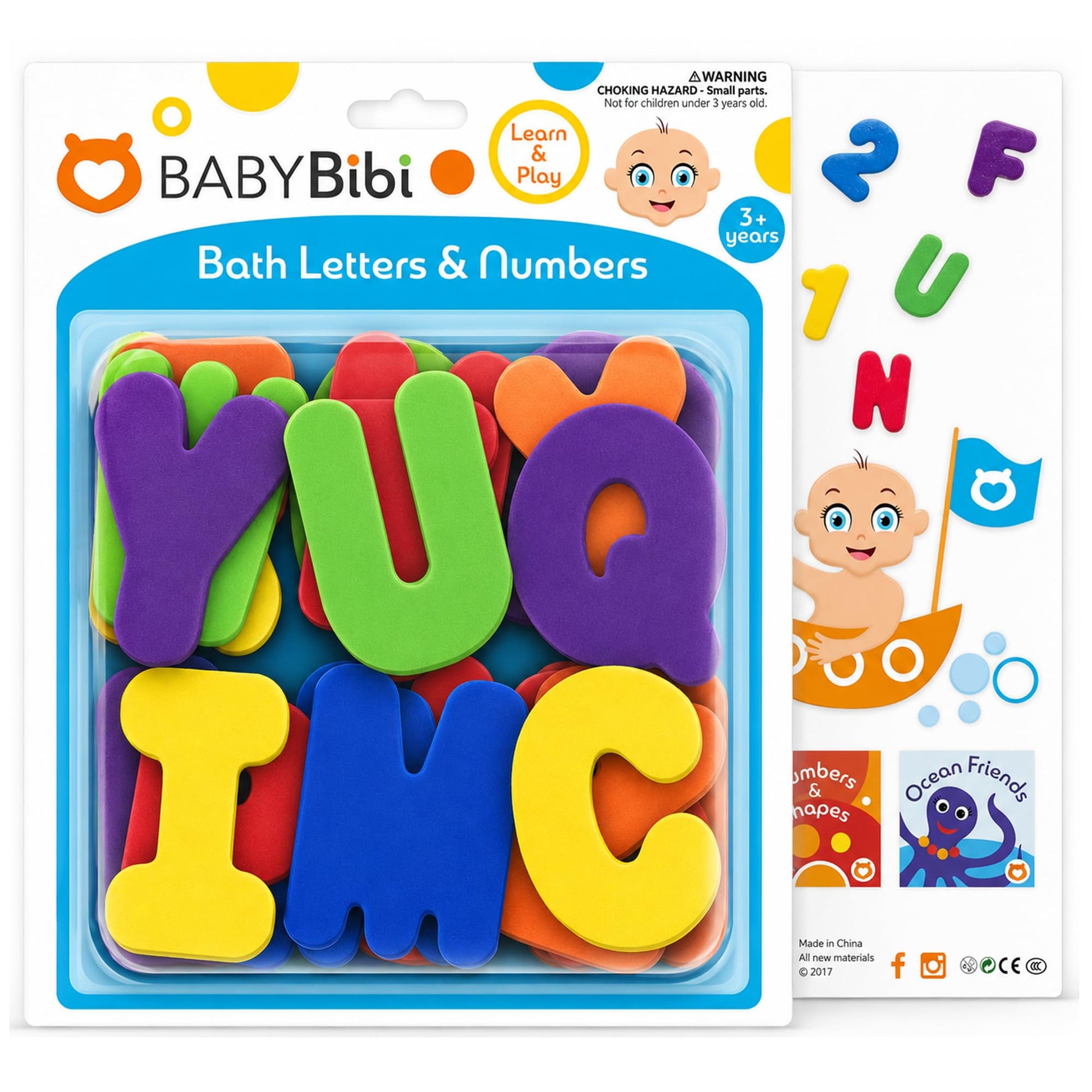 BabyBibi 36 PCS Stick-On Foam Letters & Numbers - Non-Toxic, BPA Free, No Mold Tub Toys - Colorful, Educational, Fun ABC Learning for Toddlers