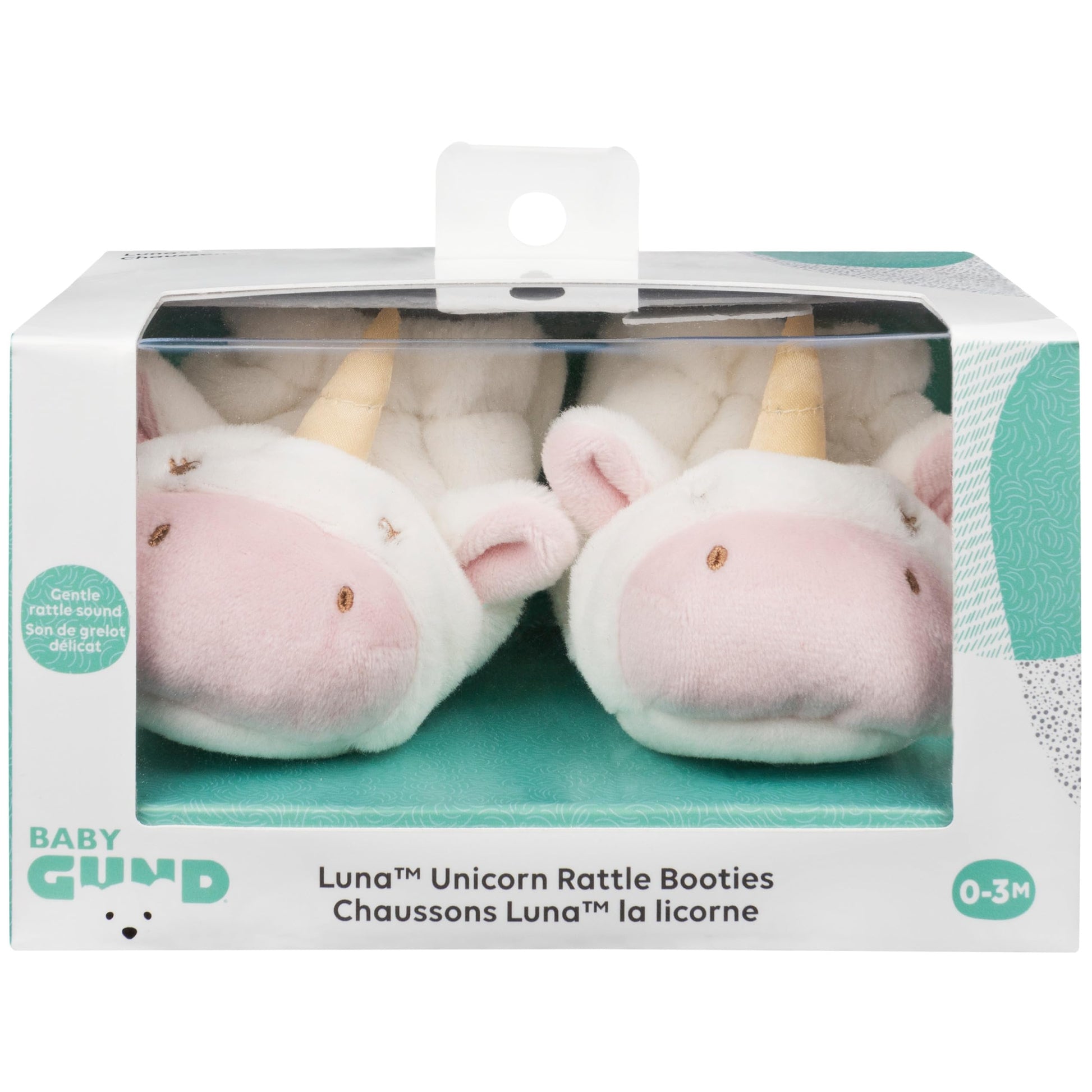 Baby GUND Luna Unicorn Rattle Booties Plush Baby Infant Shoes, White and Pink, One Size Fits All