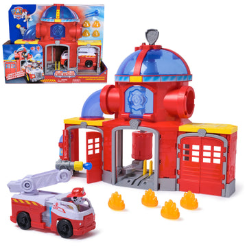 Paw Patrol - Fire Rescue Fire Station - Marcus Car Figure - Sound & Light Effects - Kids Toy - Ages 3+