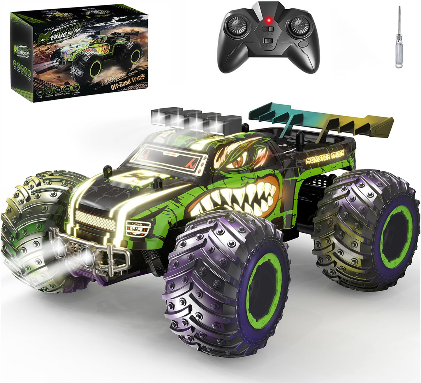 Zappido RC Cars for Boys Age 4-7 8-12, 20km/h High Speed Remote Control Monster Truck with Dino Theme, All-Terrain Off-Road Crawler