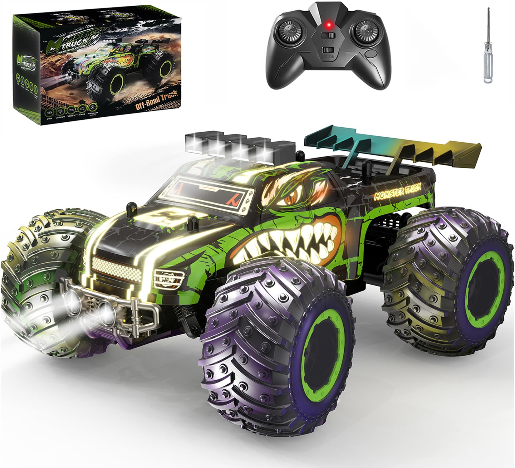 Zappido RC Cars for Boys Age 4-7 8-12, 20km/h High Speed Remote Control Monster Truck with Dino Theme, All-Terrain Off-Road Crawler