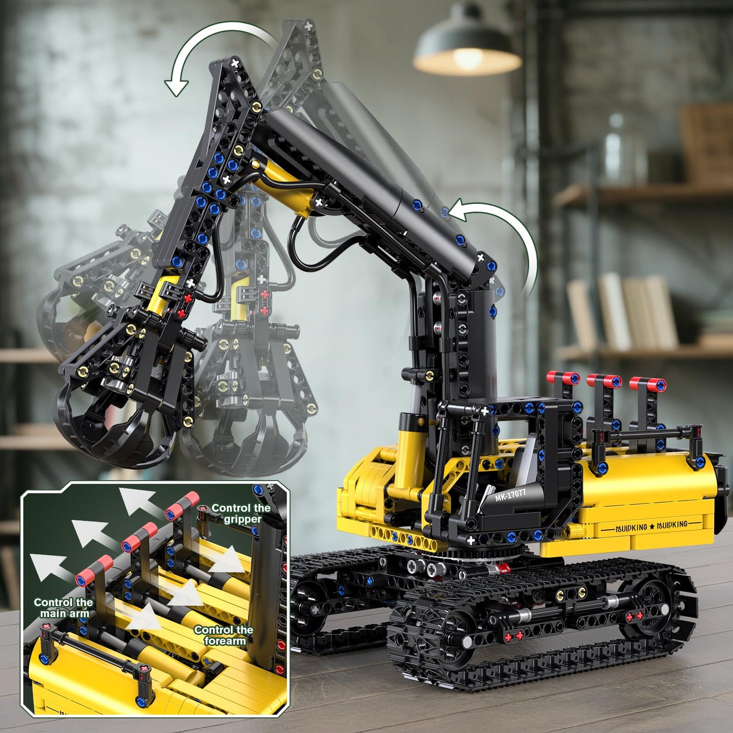 Mould King Crawler Hydraulic Wood Grabber Building Sets, 17077 Engineering Excavator Model Kit, Air Pumps Construction Set, MOC Cool Birthday