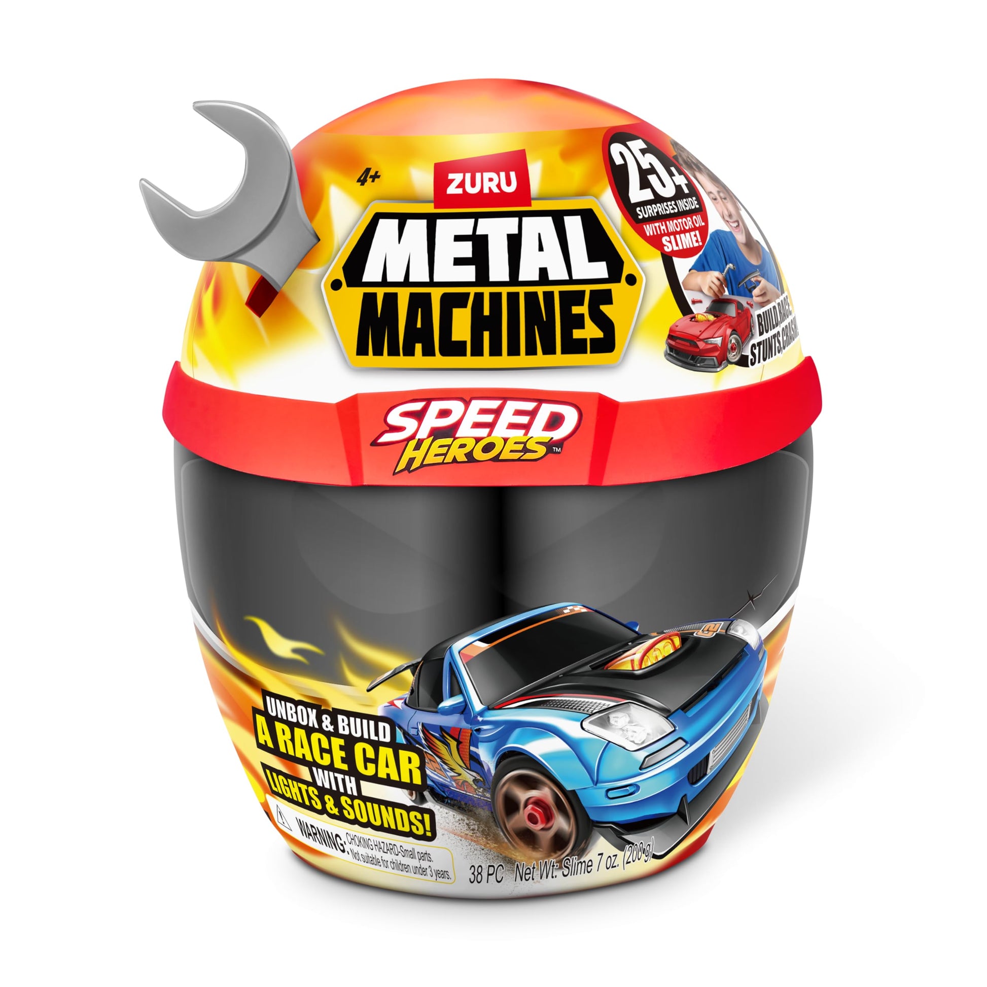 Metal Machines Speed Heroes (Silver) by Zuru, 20+ Surprises, Build Your own Car, Two Bodies, Lights & Sounds, Slime