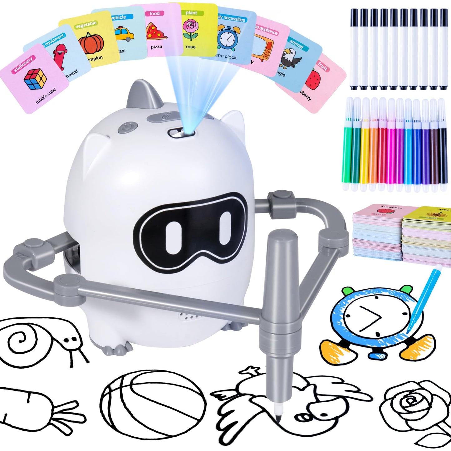 WOQWOQ Drawing Robot for Kids, Smart Scan & Music Interactive Educational Drawing Toy, with 200 Cards & 12 Color Pens, Montessori Painting Learning