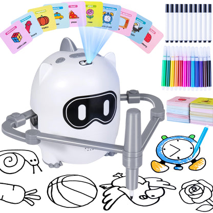 WOQWOQ Drawing Robot for Kids, Smart Scan & Music Interactive Educational Drawing Toy, with 200 Cards & 12 Color Pens, Montessori Painting Learning