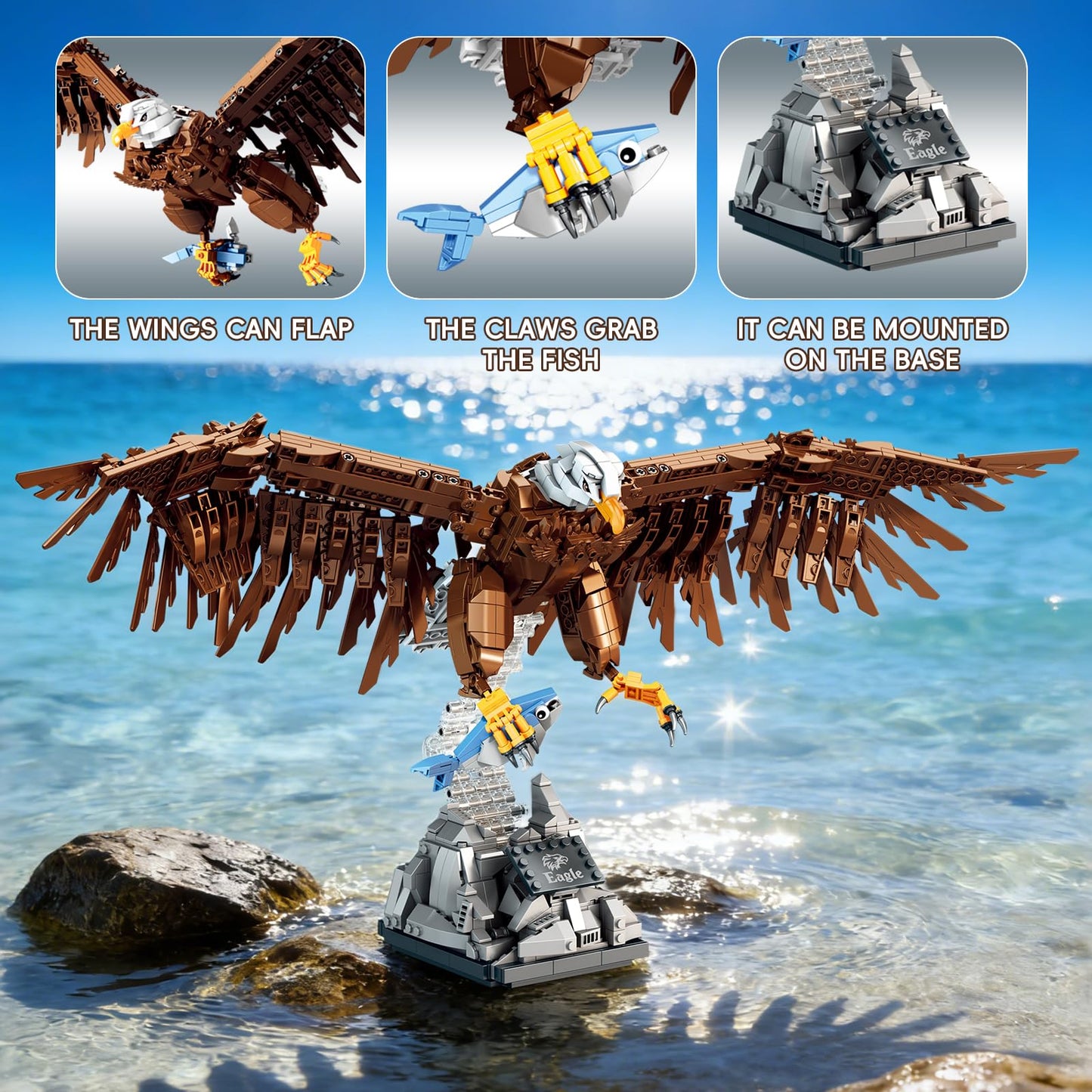 HJPLPXH Bald Eagle Building Blocks Set - Realistic Bird Animal Model, Ideal Gift for Adults & Teens.